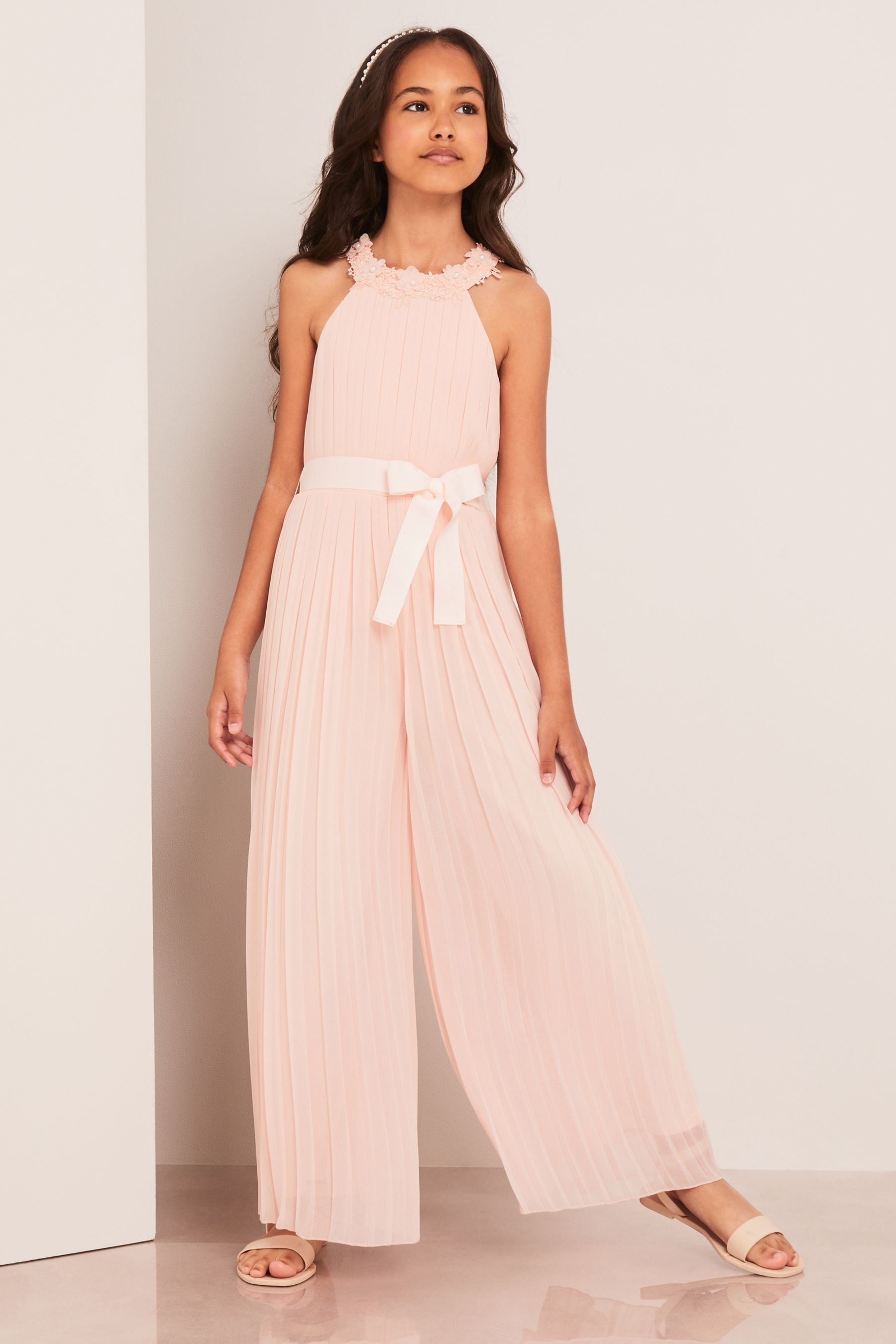 Light Pink Lipsy Pleated Chiffon Occasion Jumpsuit