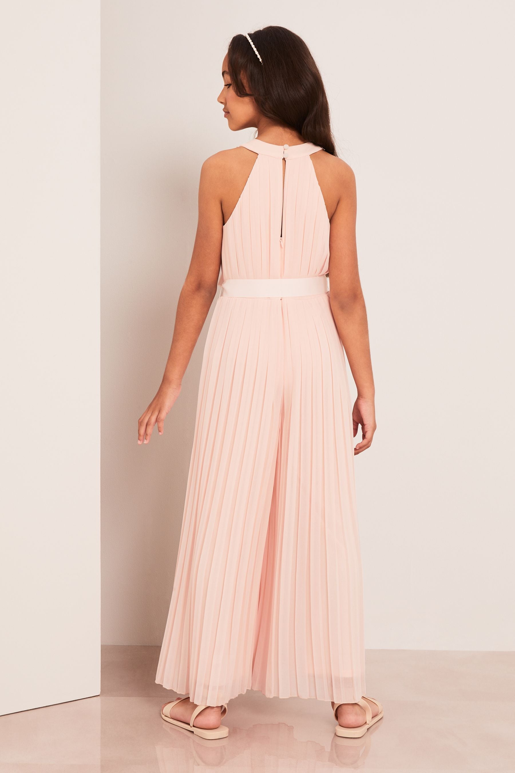 Light Pink Lipsy Pleated Chiffon Occasion Jumpsuit