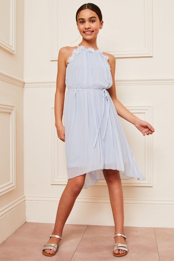 Blue Pleated Chiffon Occasion Dress