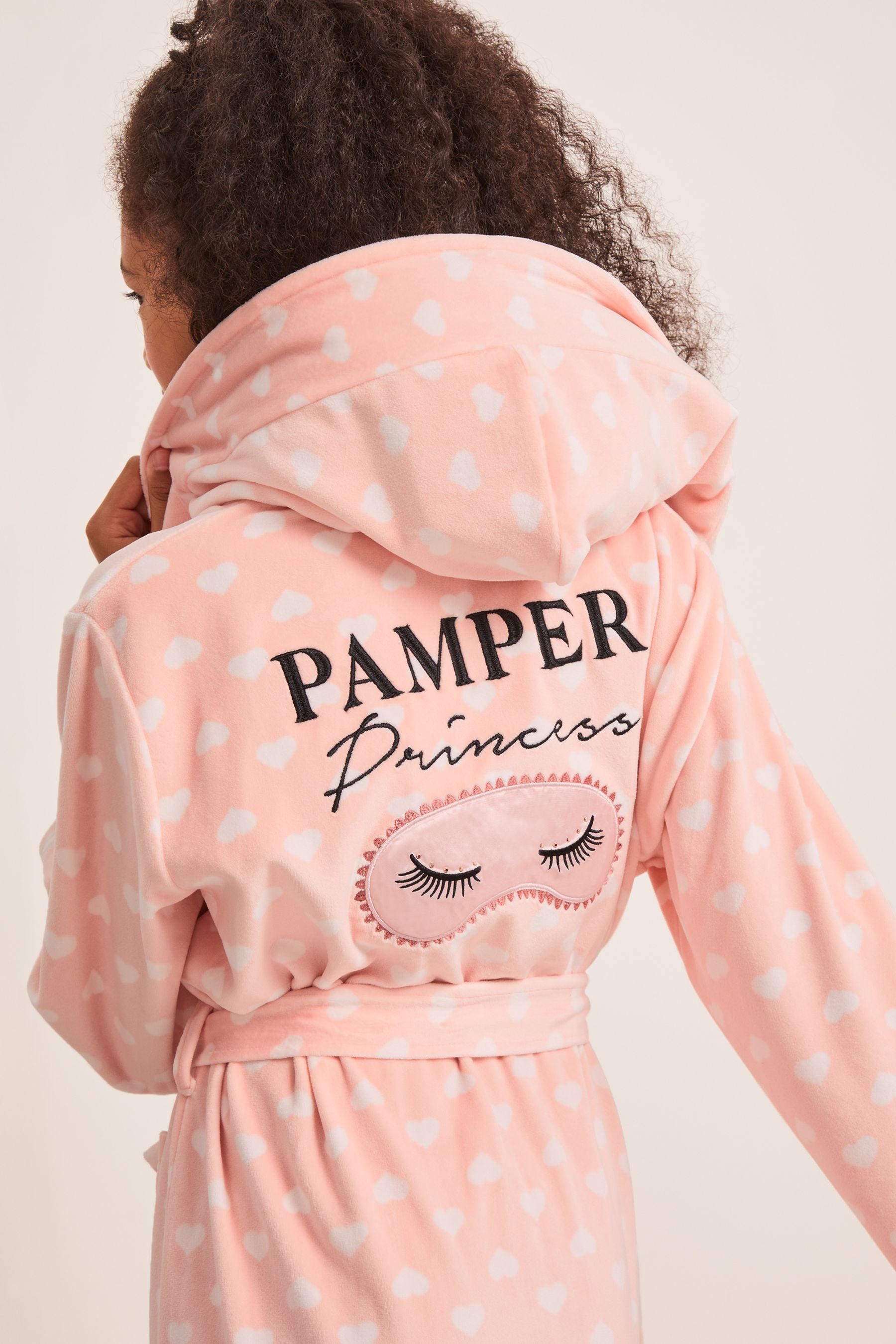 Pink Velour Embroidery Dressing Gown