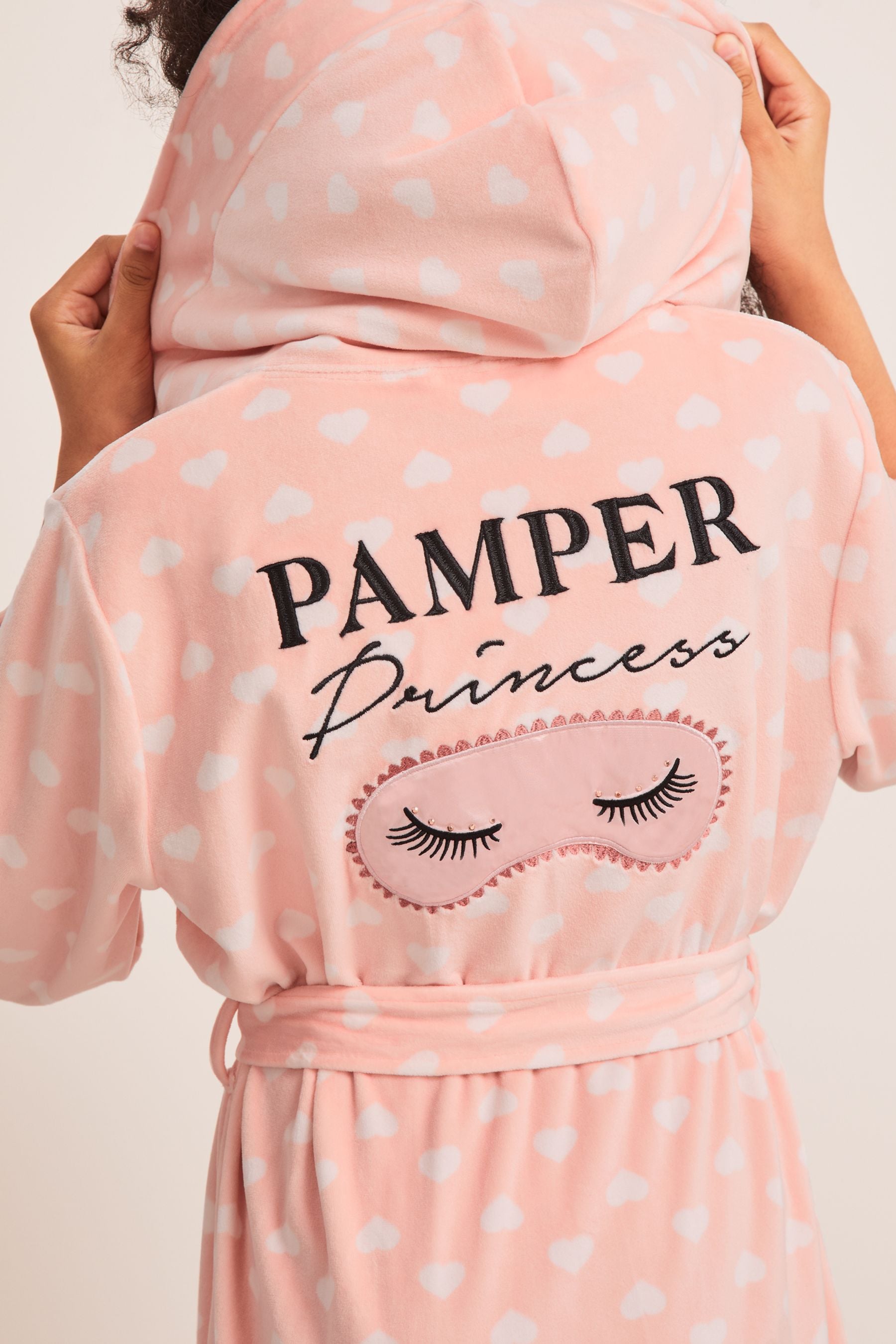 Pink Velour Embroidery Dressing Gown