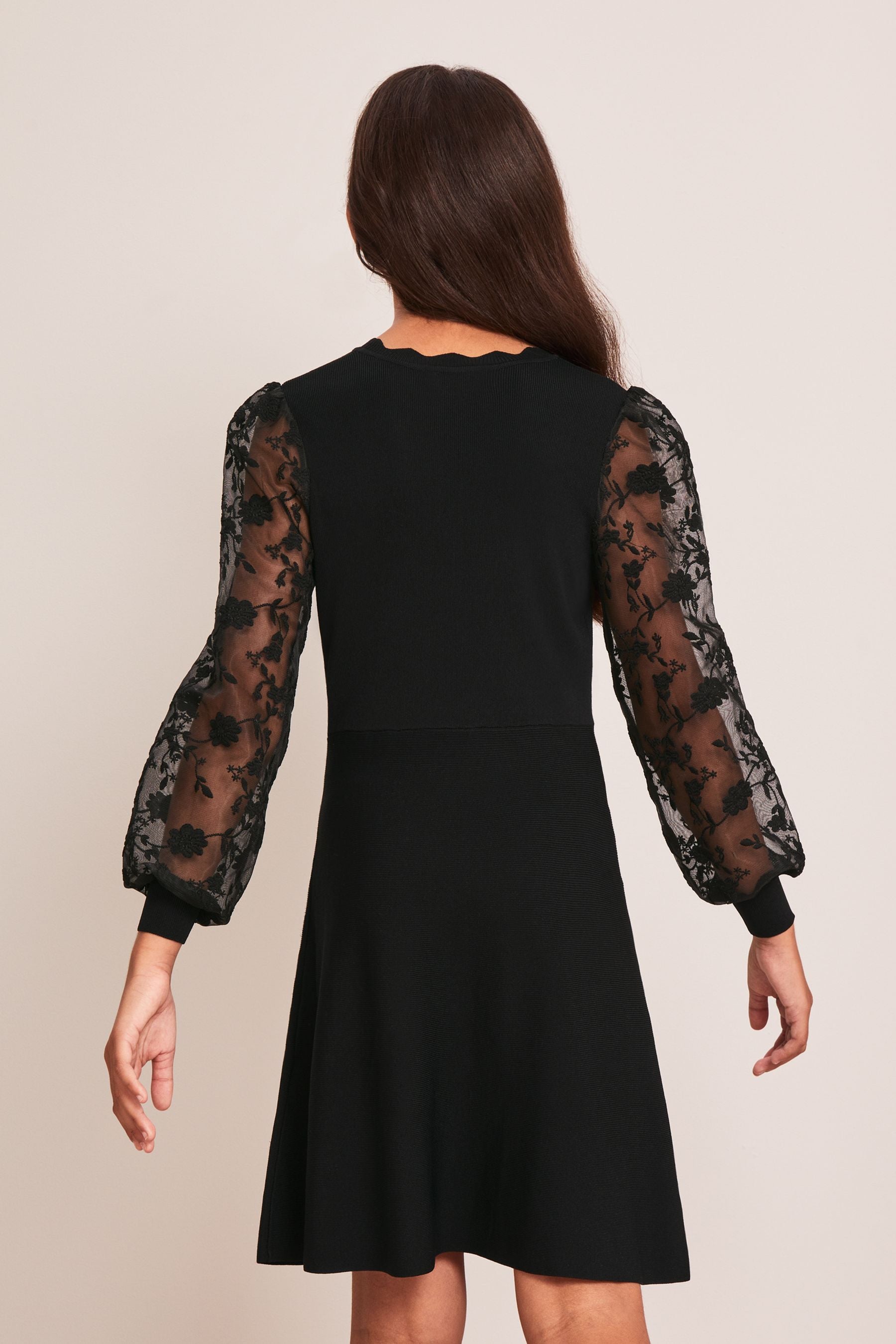 Black Organza Sleeve Knitted Dress