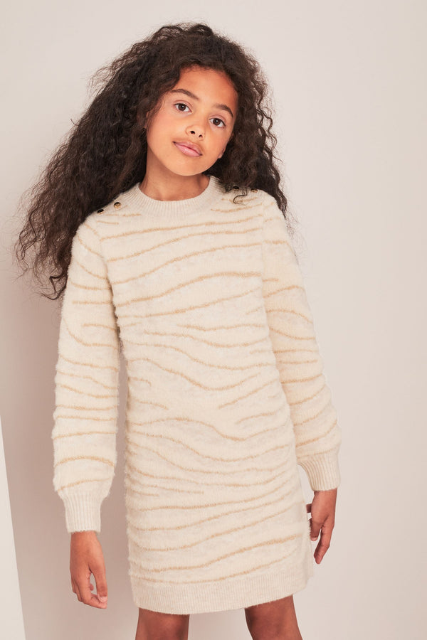 Cream Tonal Zebra Knit Dress