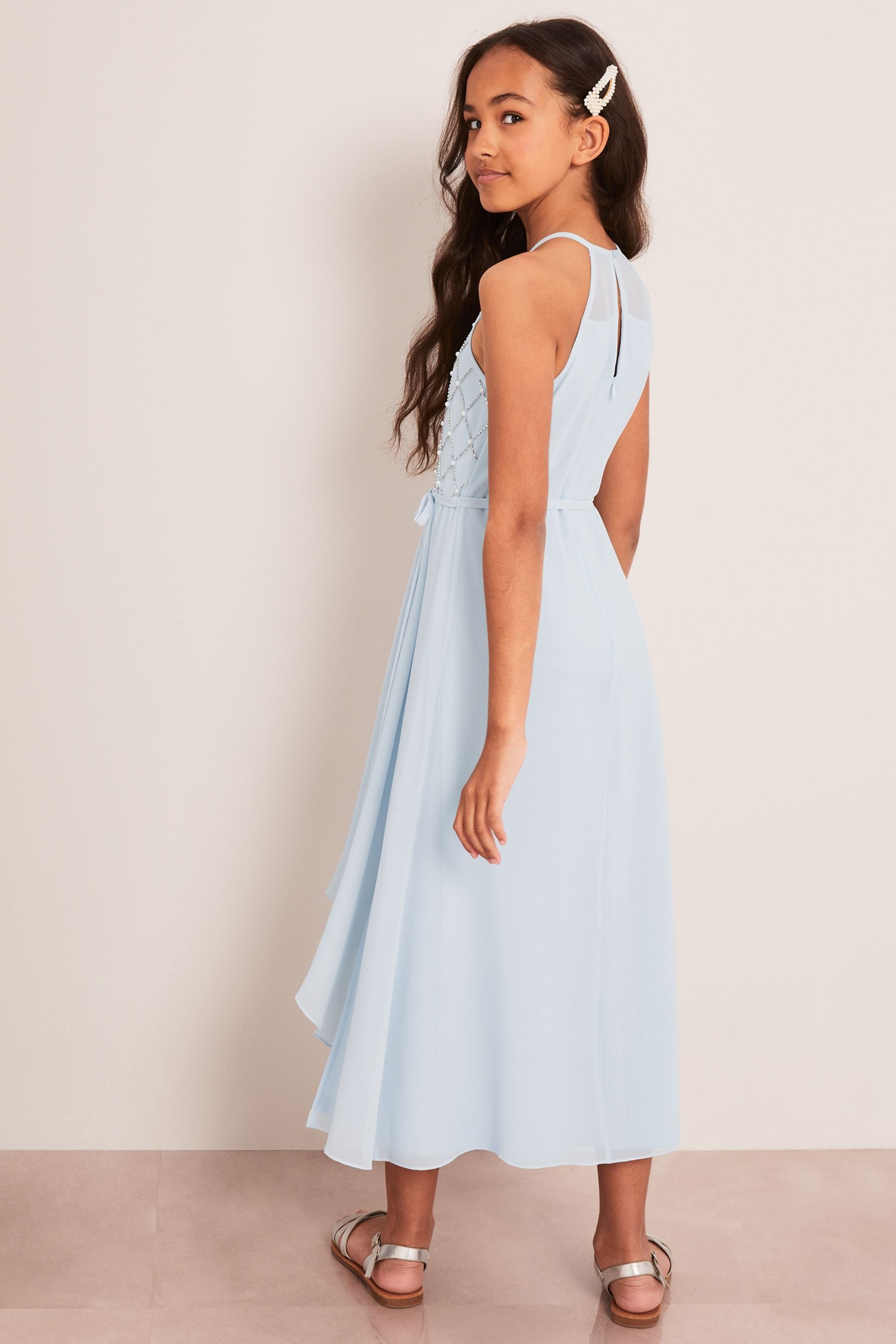 Light Blue Strap Maxi Pearl Occasion Dress (7-16yrs)