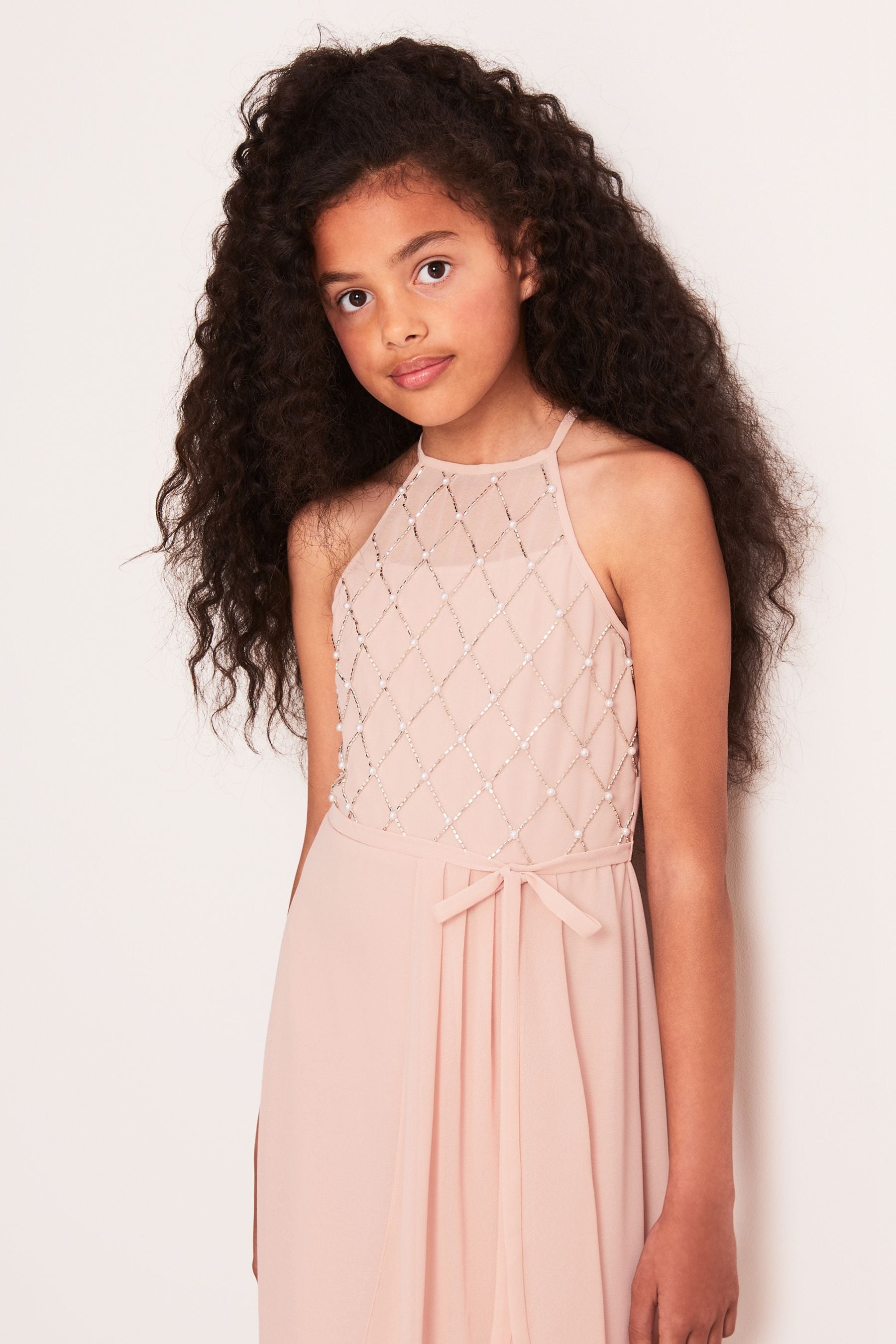 Pink Strap Maxi Pearl Occasion Dress (7-16yrs)