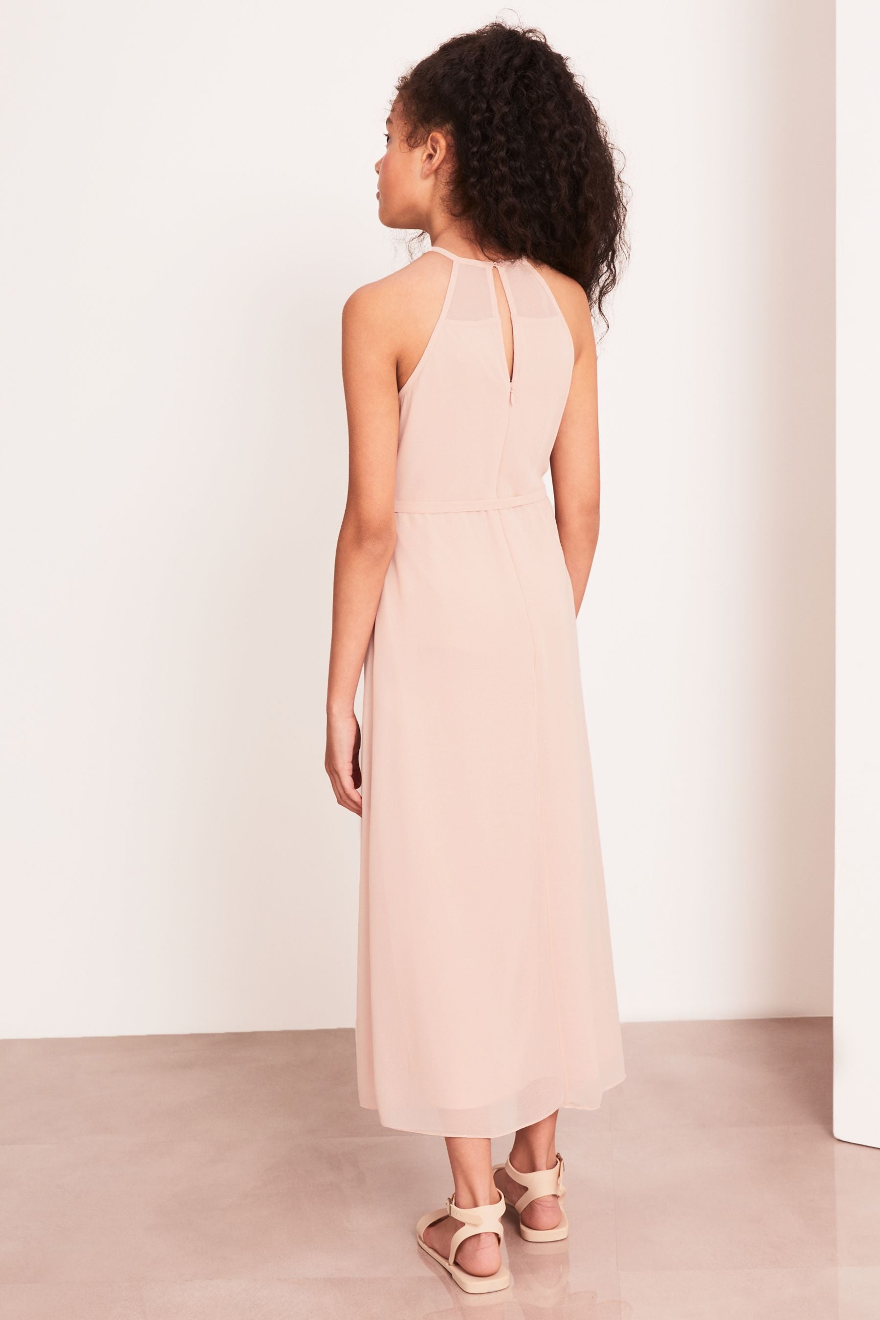 Pink Strap Maxi Pearl Occasion Dress (7-16yrs)