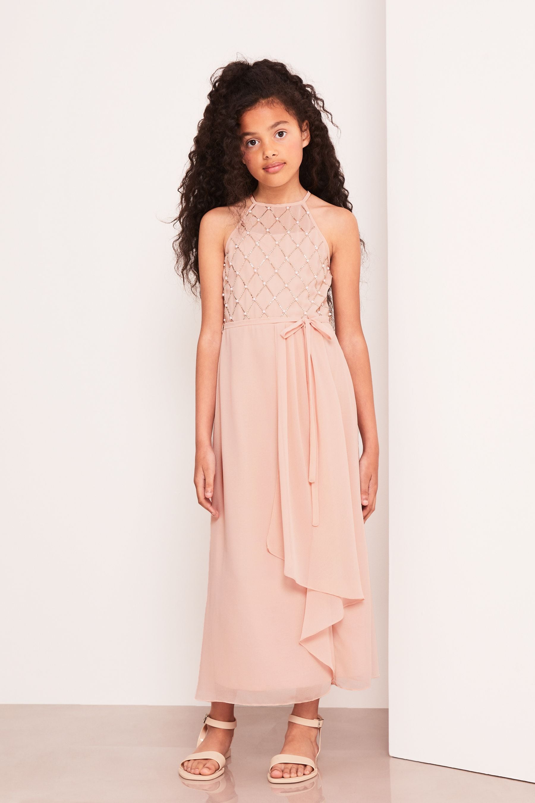 Pink Strap Maxi Pearl Occasion Dress (7-16yrs)