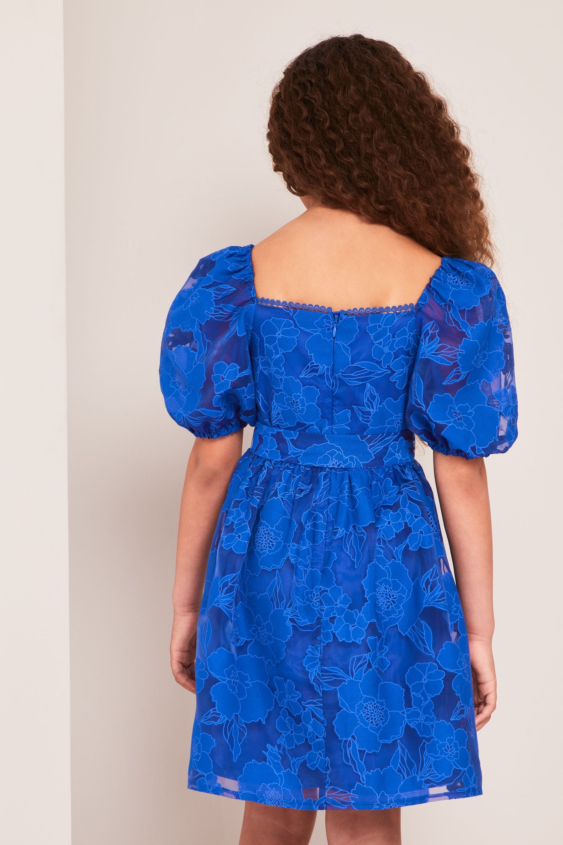 Cobalt Blue Puff Sleeve Occasion Dress (3yrs-16yrs)