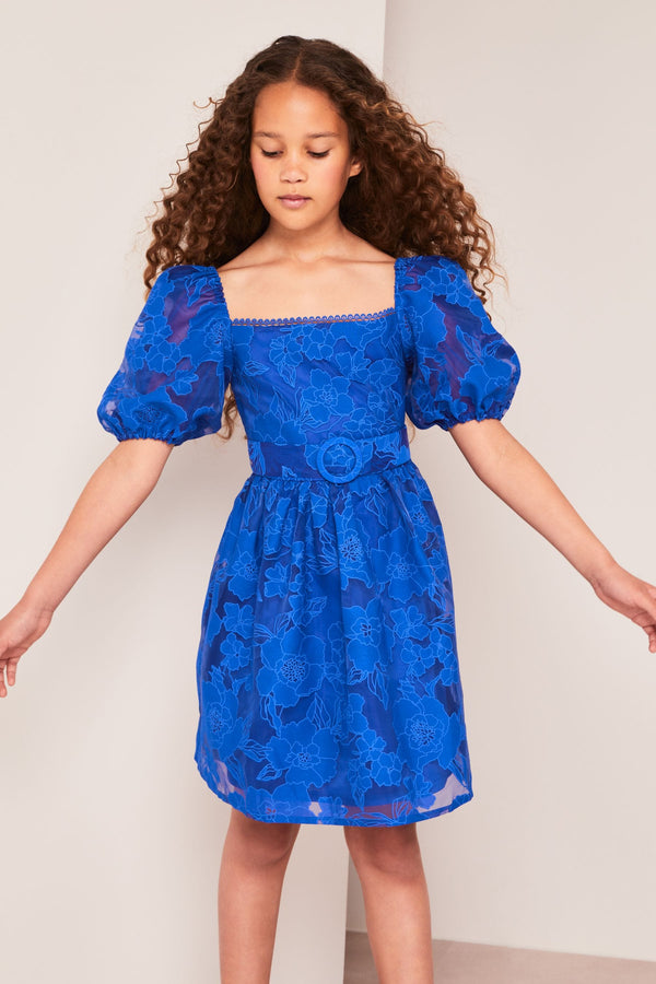 Cobalt Blue Puff Sleeve Occasion Dress (3yrs-16yrs)