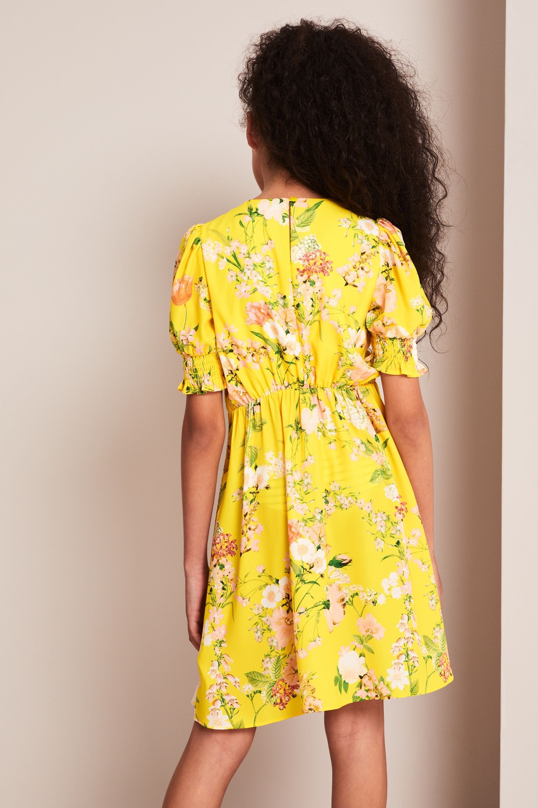 Yellow Floral Knot Front Mini Dress