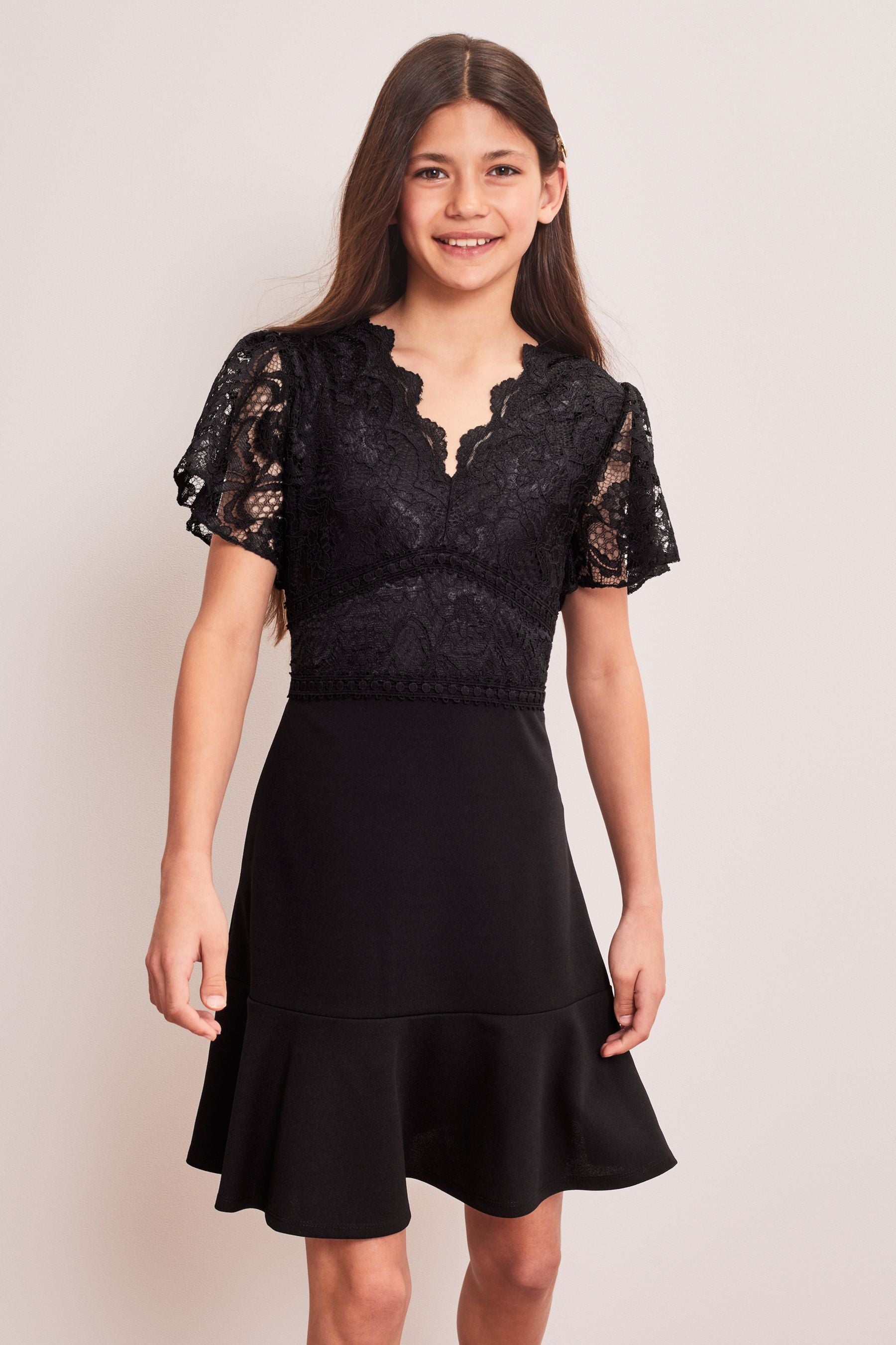 Black Lace Bodice Scuba Dress