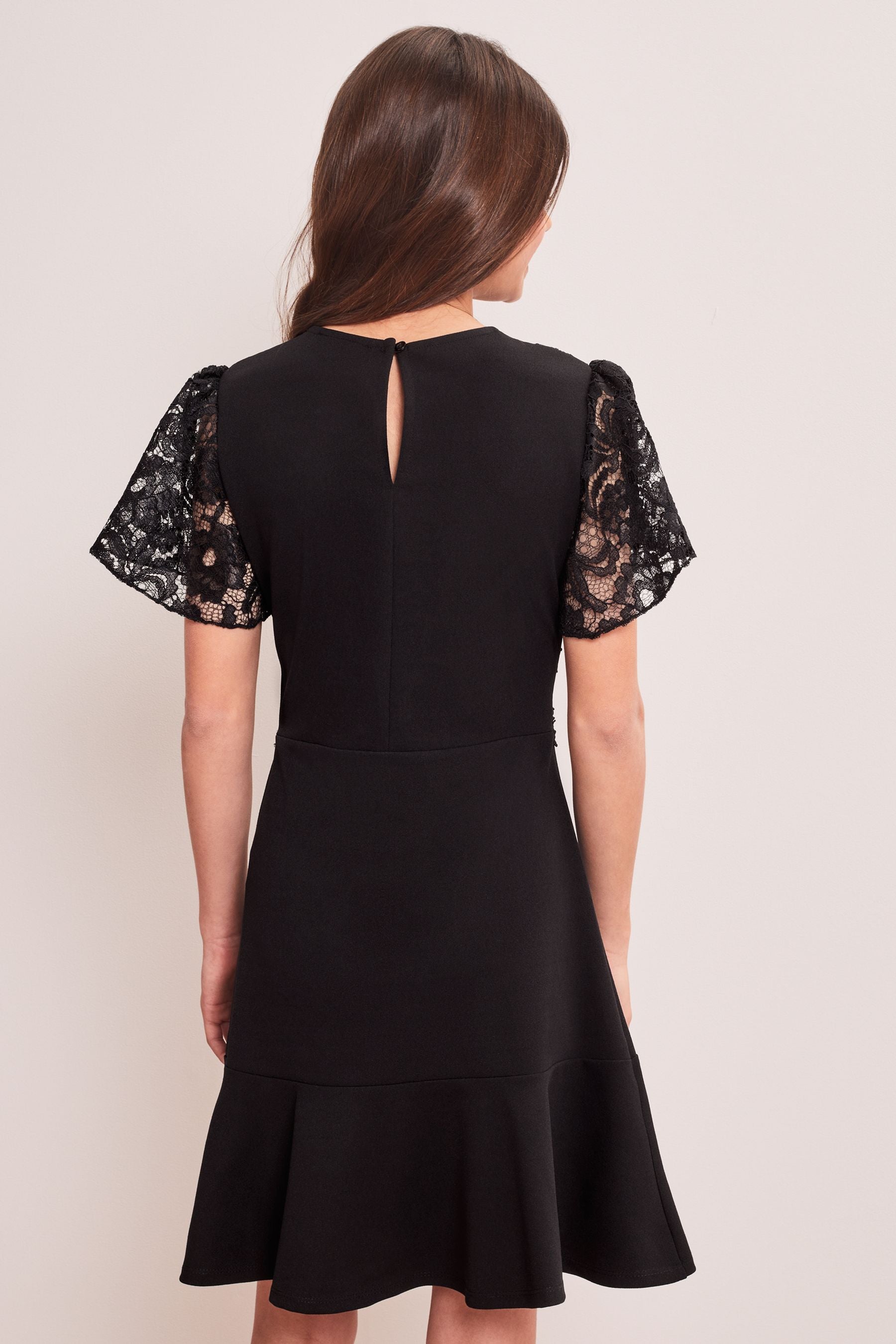 Black Lace Bodice Scuba Dress