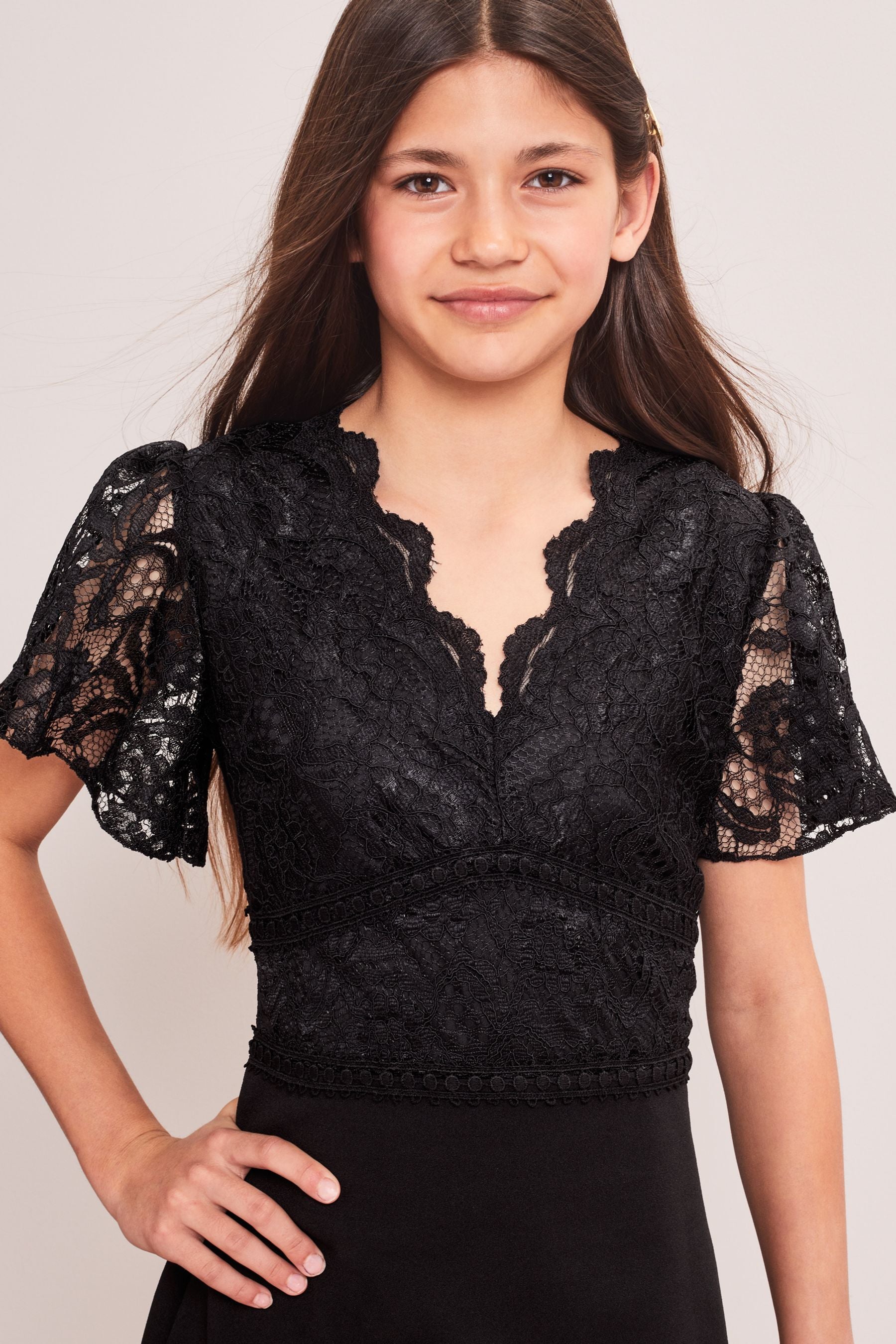 Black Lace Bodice Scuba Dress