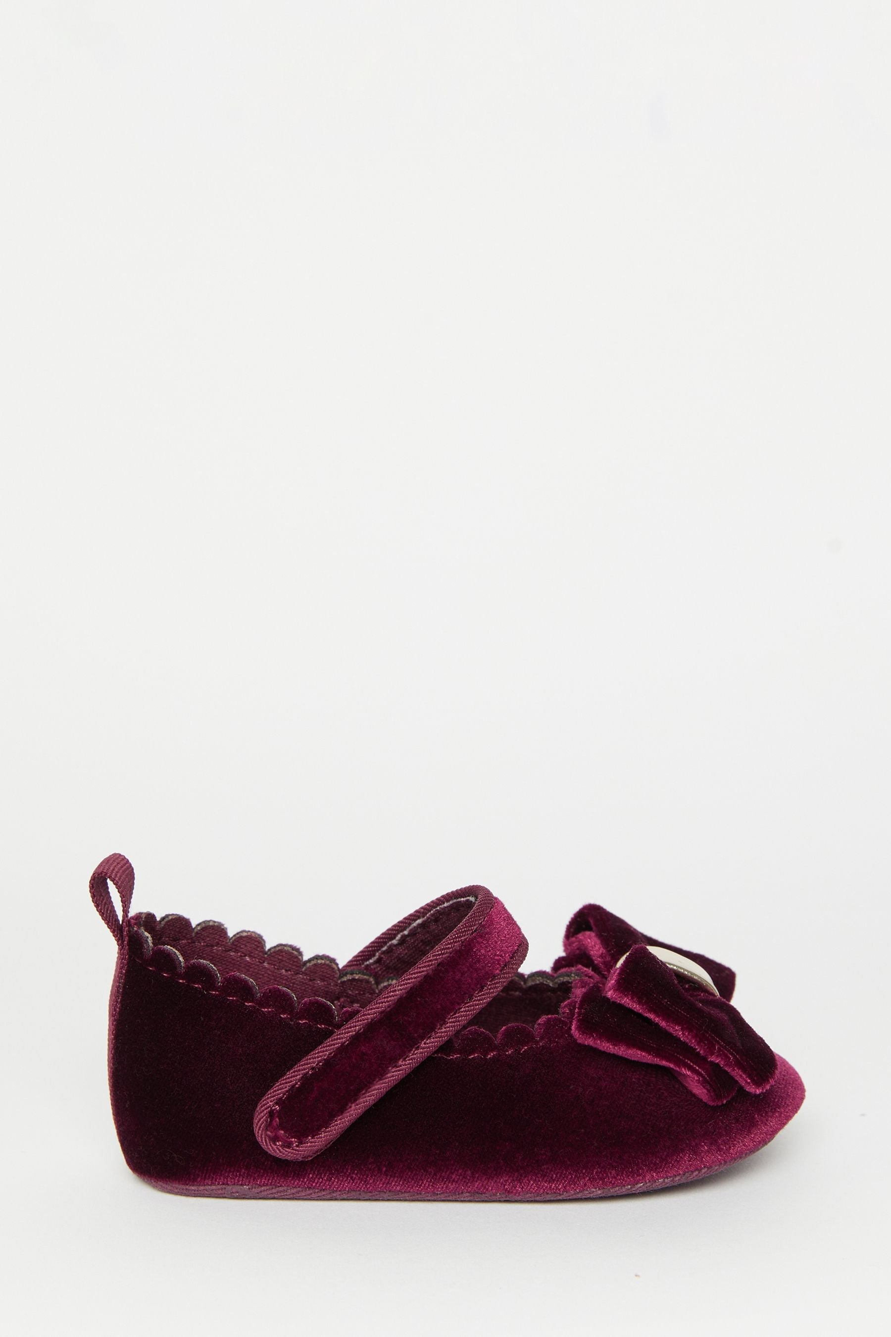 Burgundy Red Velcro Bow Mary Jane Ballerina Occasion Shoe Baby