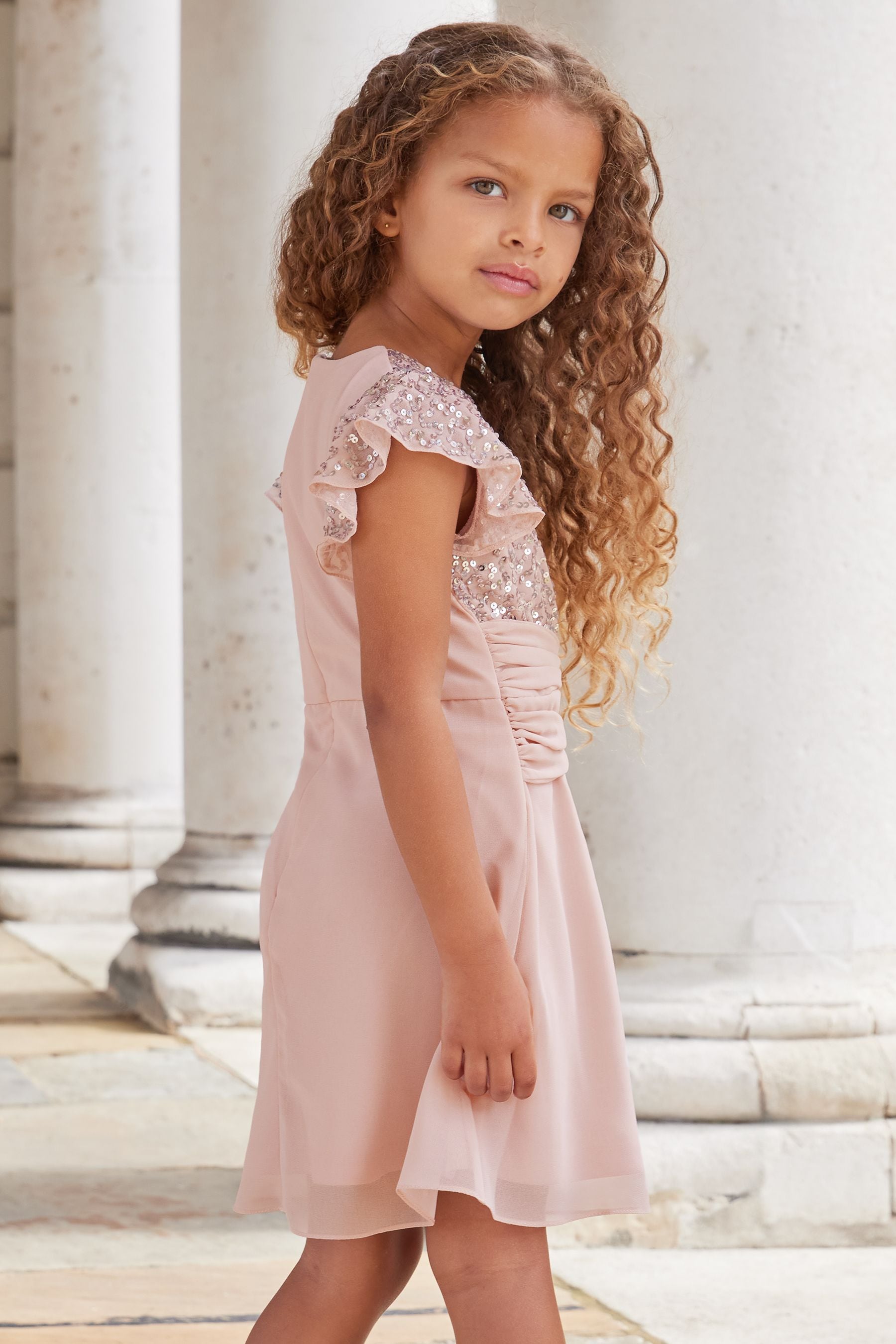 Pink Lipsy Flutter Sleeve Occasion Mini Dress (2-16yrs)