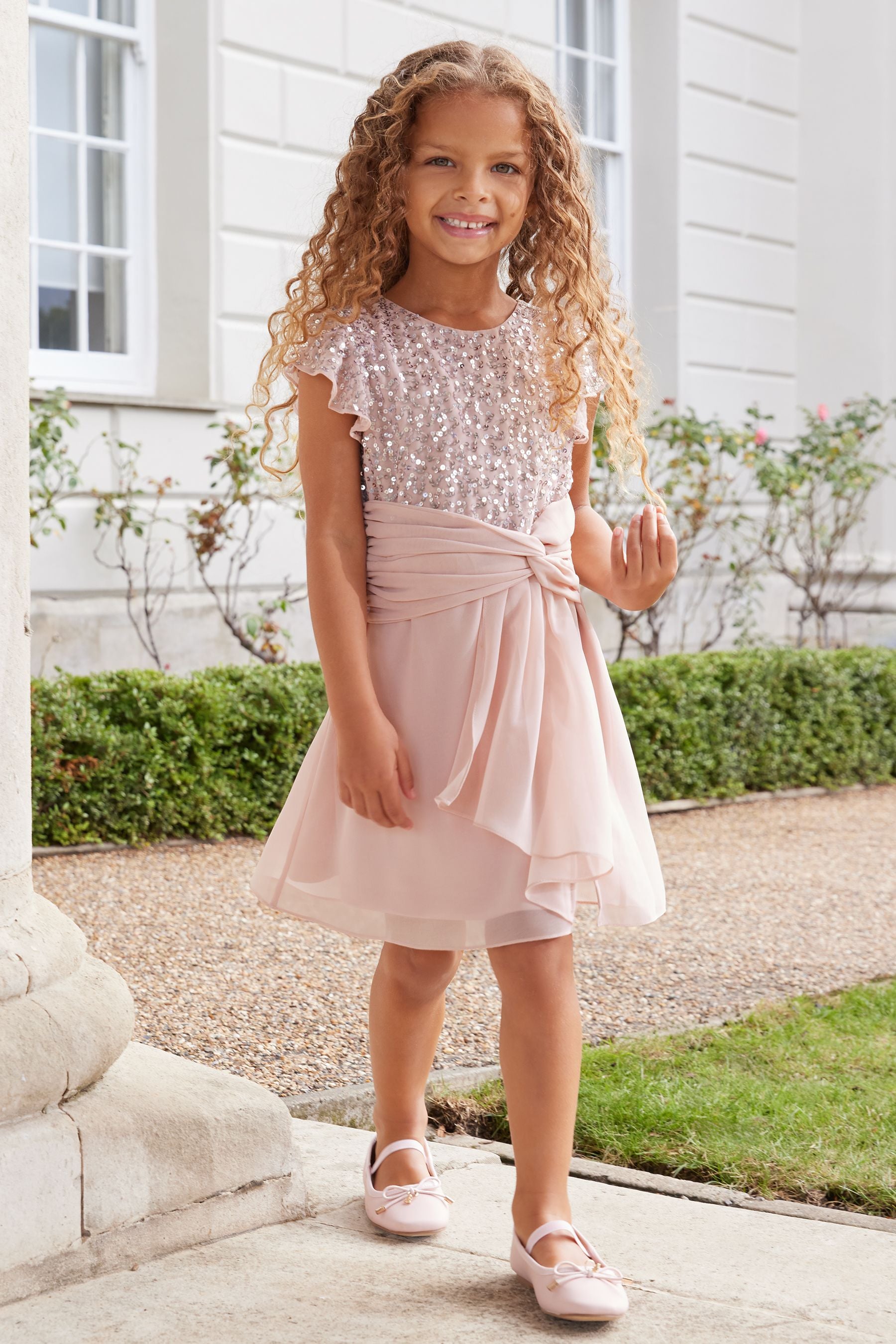 Pink Lipsy Flutter Sleeve Occasion Mini Dress (2-16yrs)