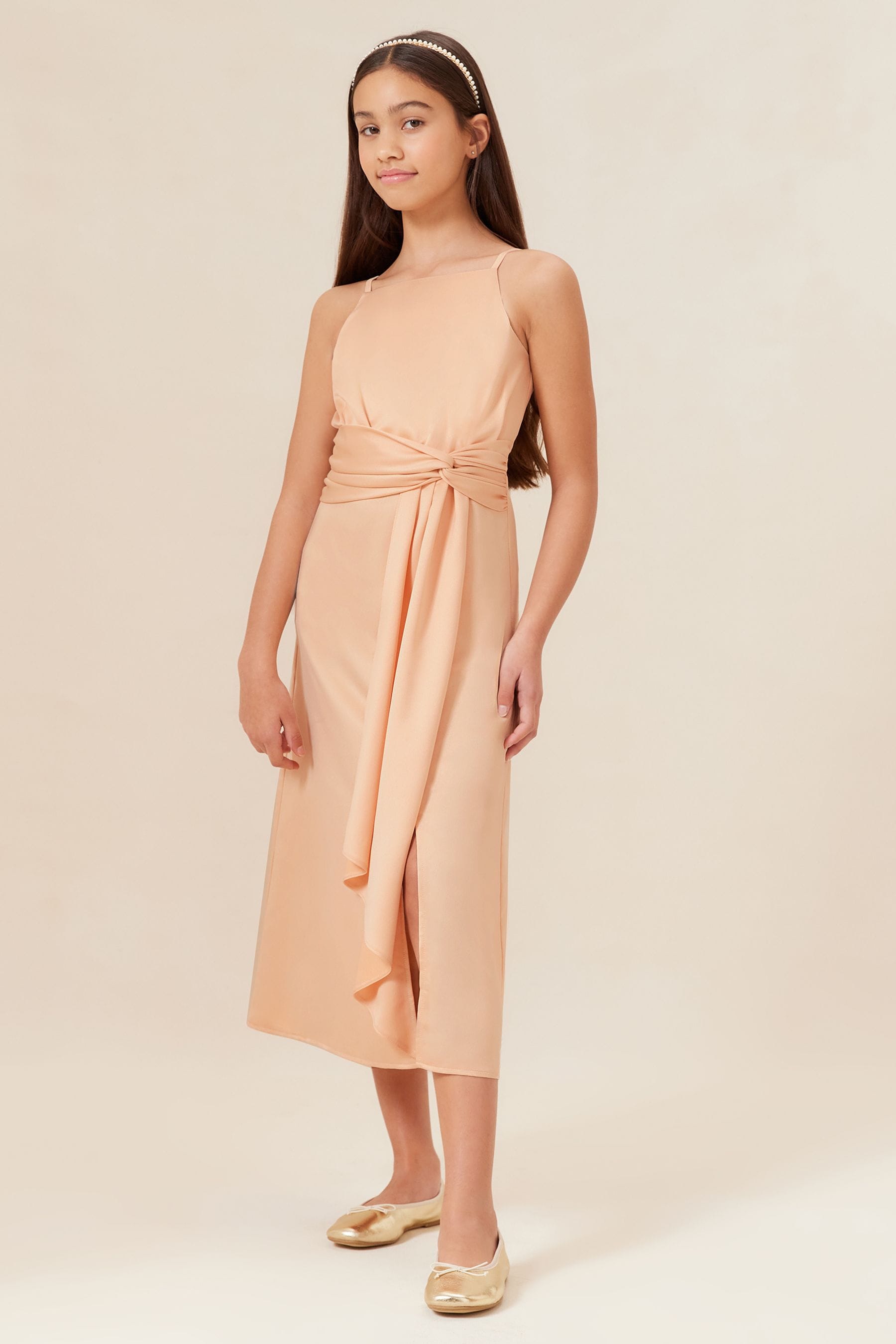 Champagne Gold Pink Strap Maxi Prom Dress