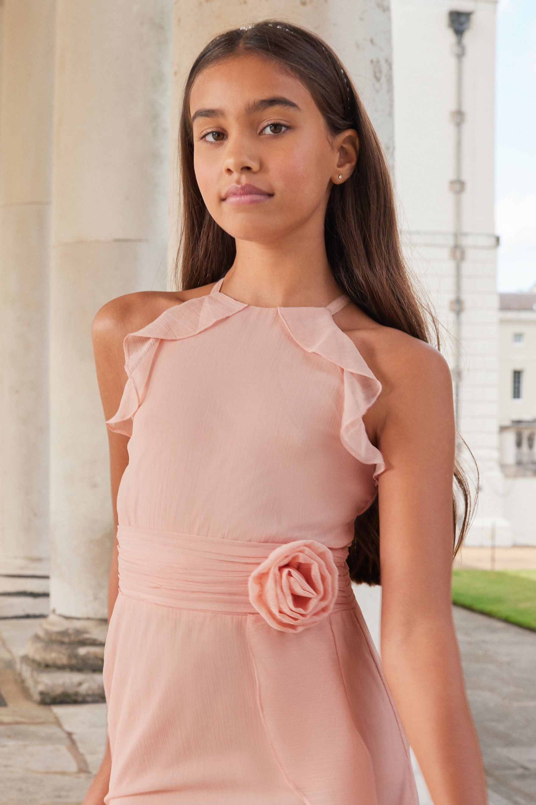 Lipsy Pink Ruffle Corsage Maxi Prom Dress (7-16yrs)