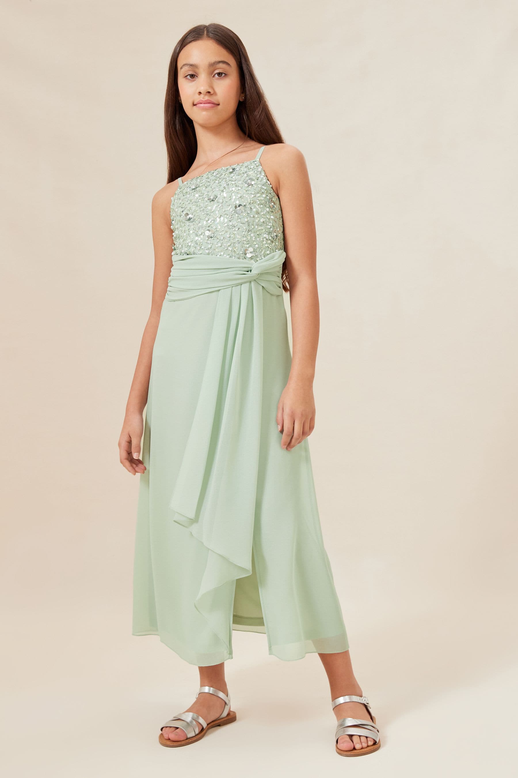 Sage Green Lipsy Strap Maxi Prom Dress