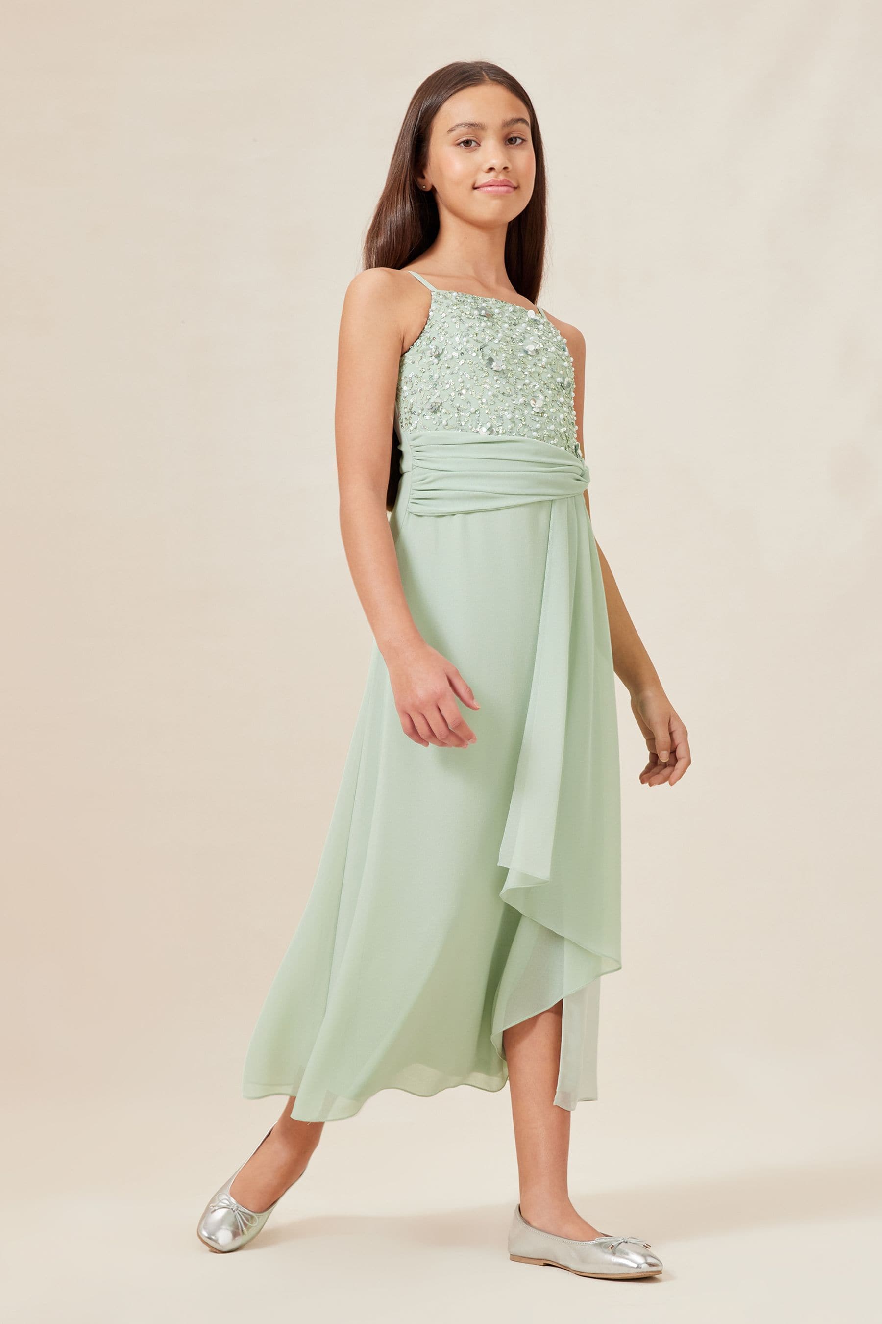 Sage Green Lipsy Strap Maxi Prom Dress