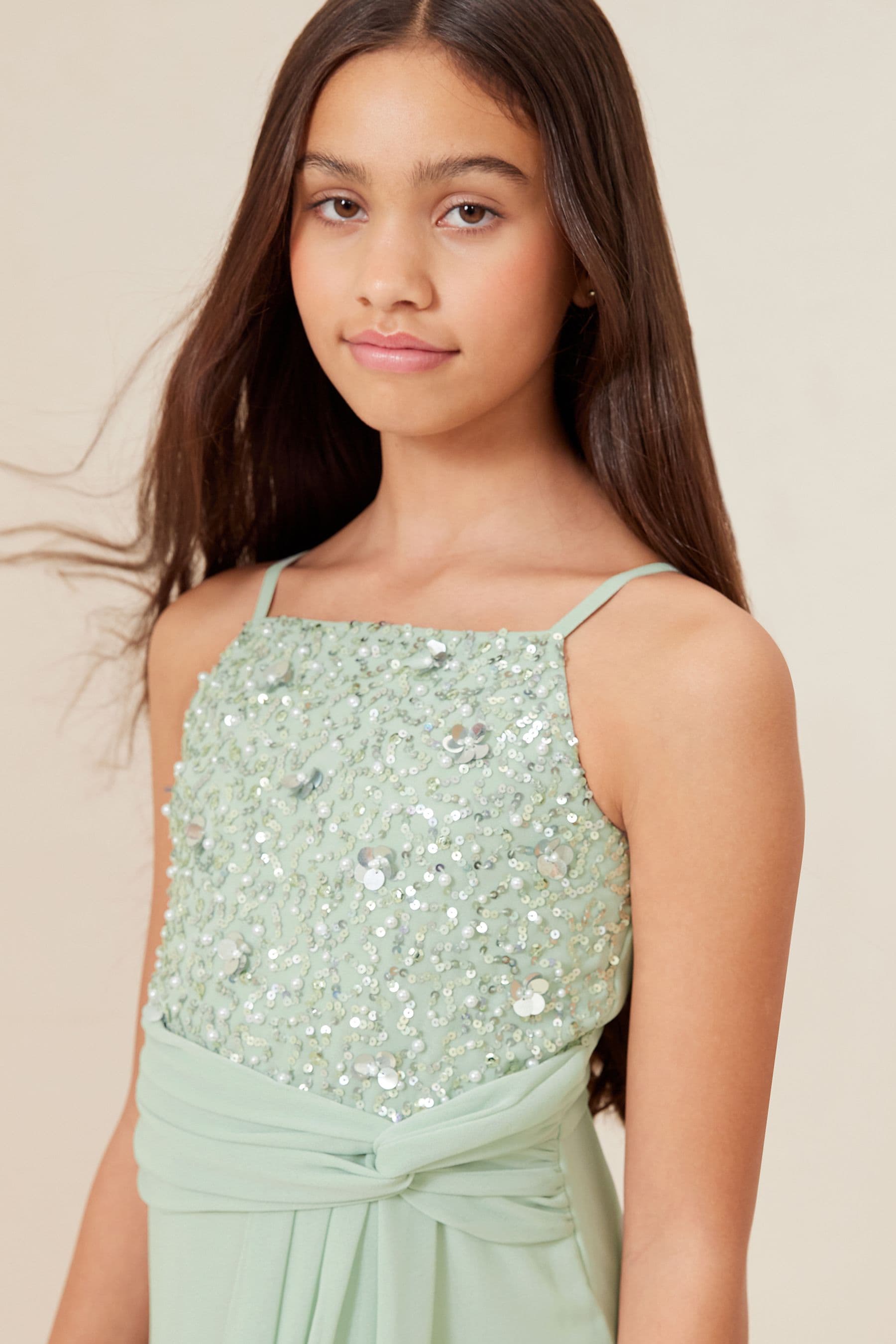 Sage Green Lipsy Strap Maxi Prom Dress