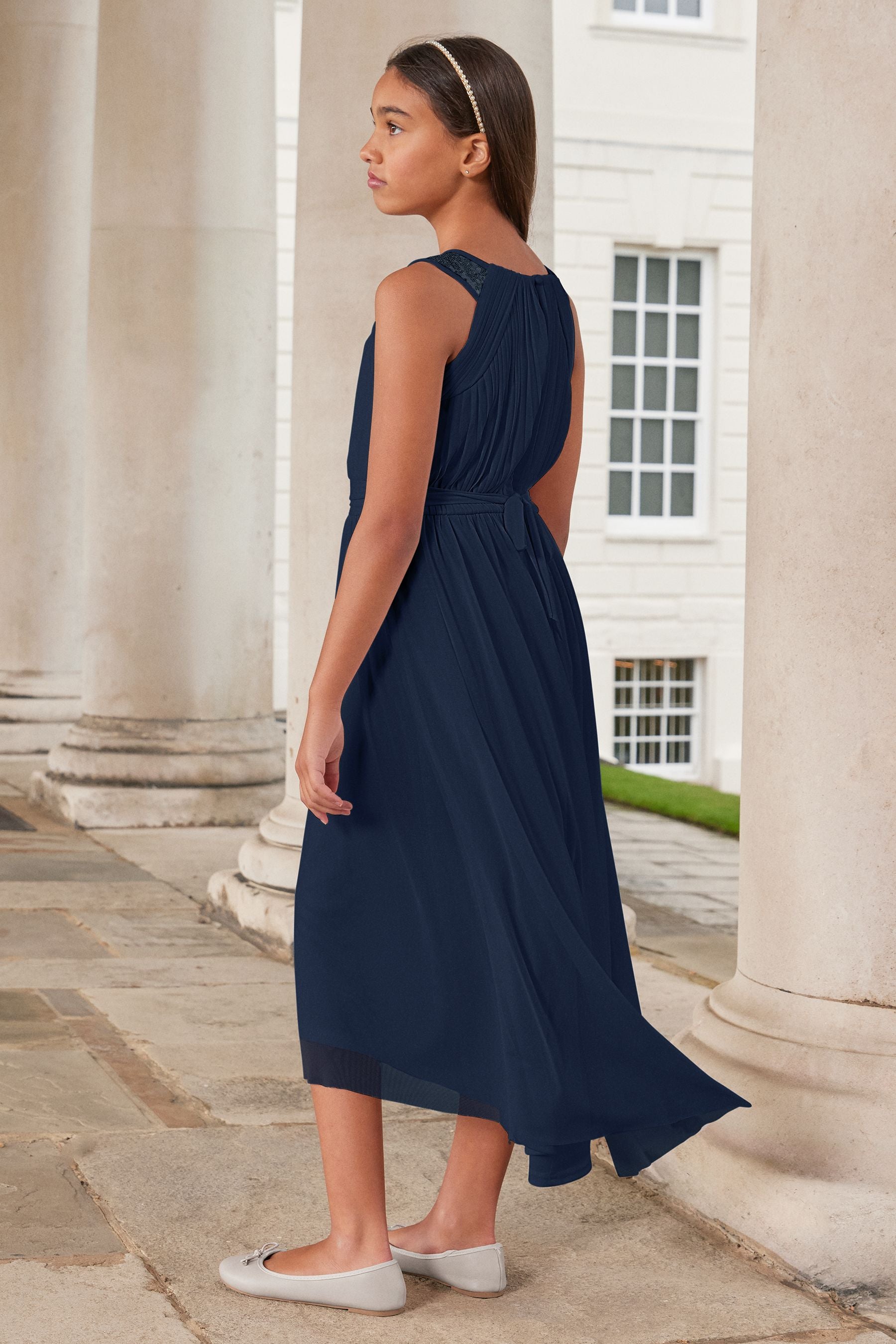 Lipsy Navy Blue Embellished Strap Midi Occasion Dress