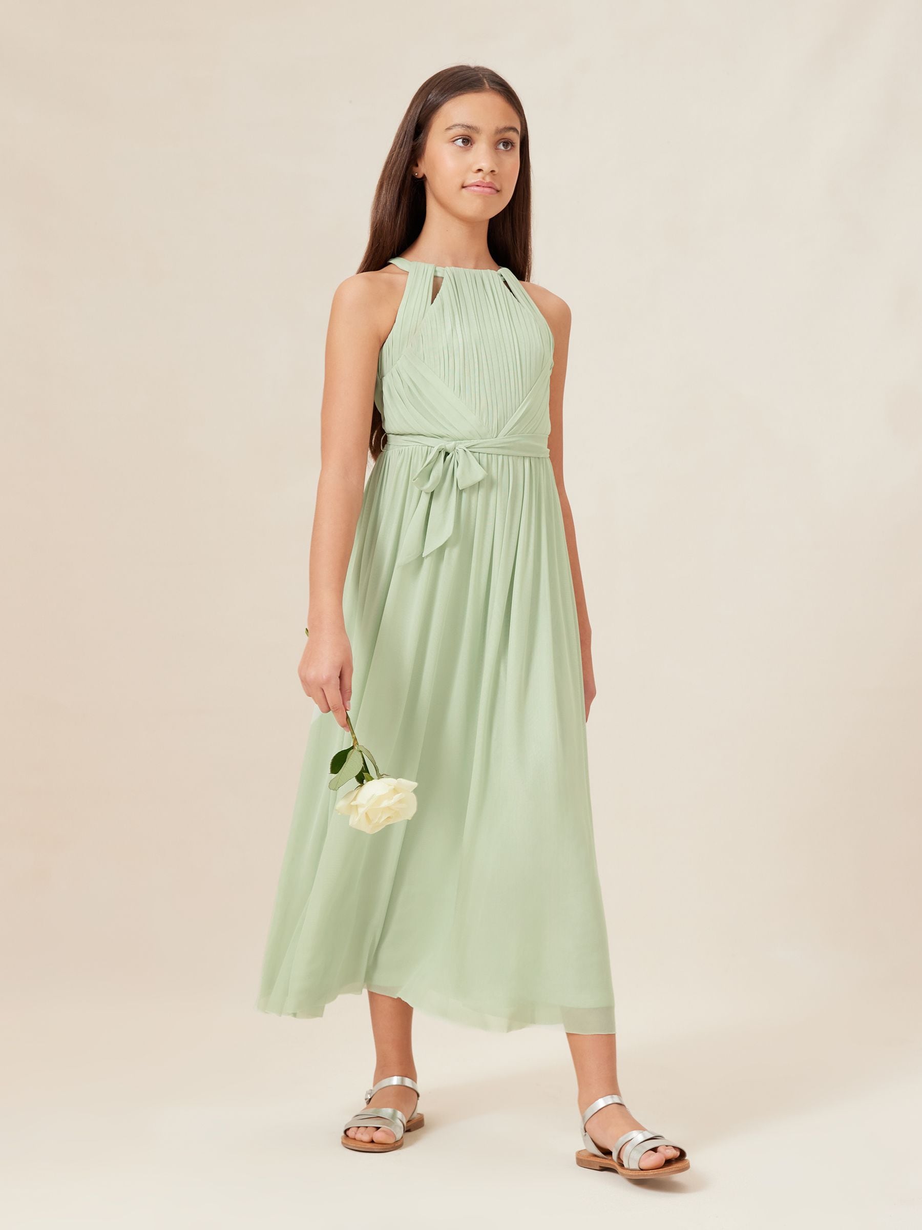 Lipsy Sage Green Cut Out Midi Occasion Dress -Teen