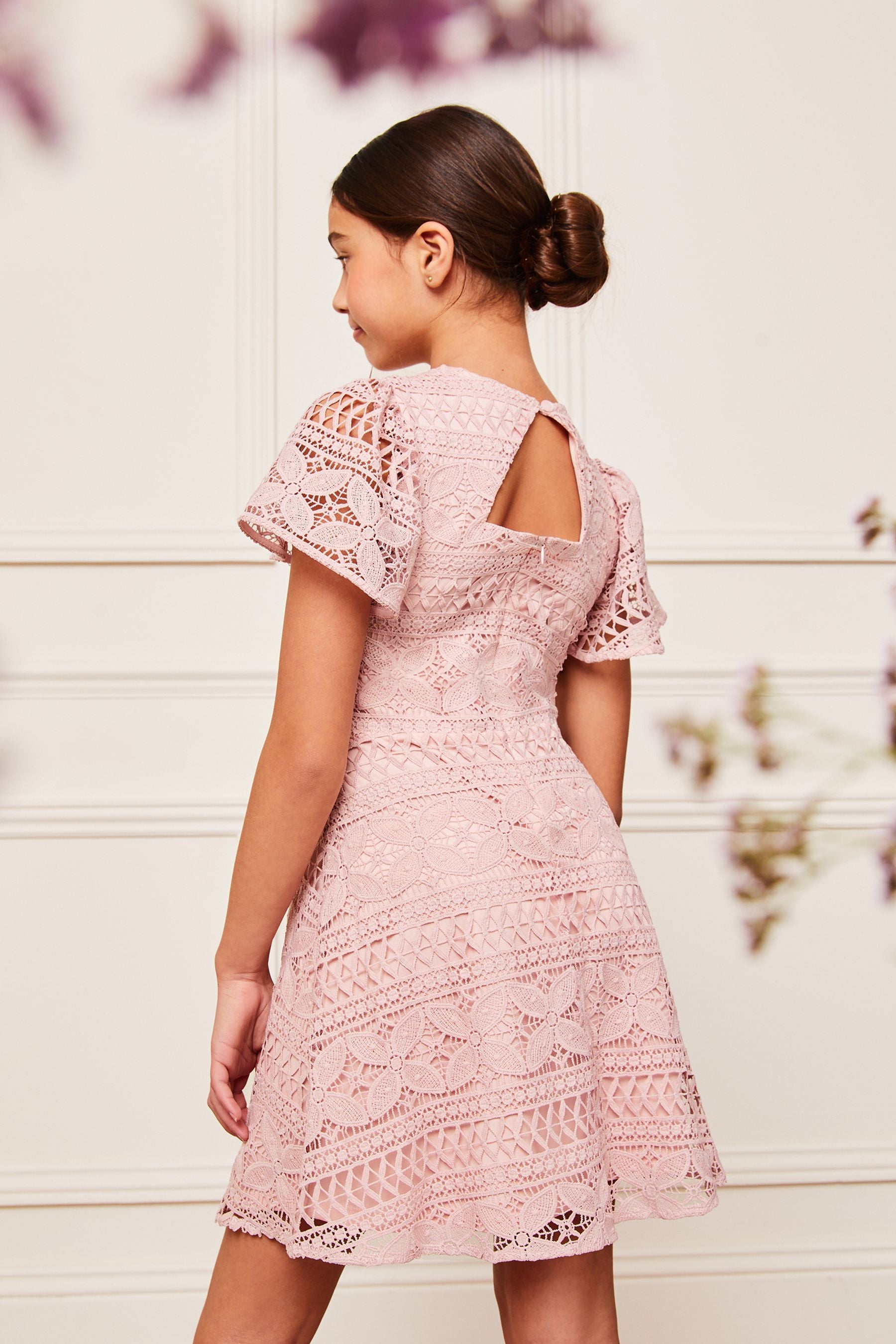 Pink Lipsy Flutter Sleeve Lace Occasion Dress