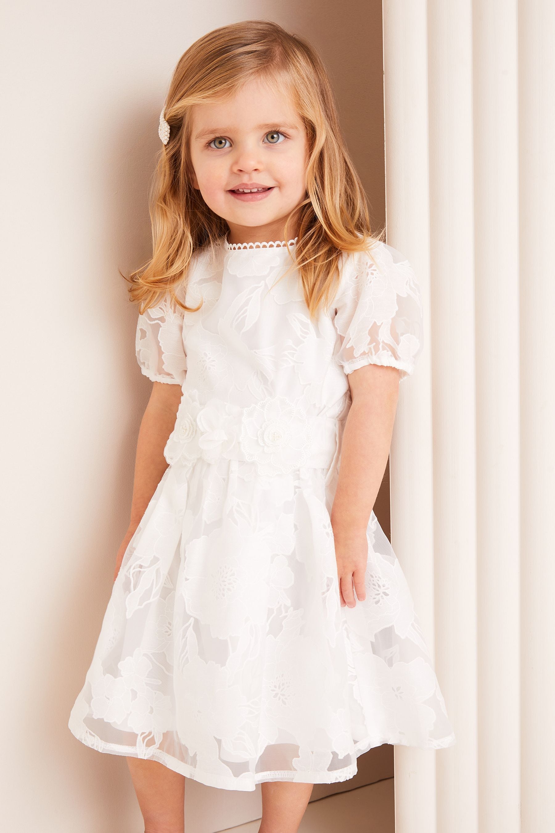 White Baby Organza Corsage Occasion Dress (0mths-2yrs)