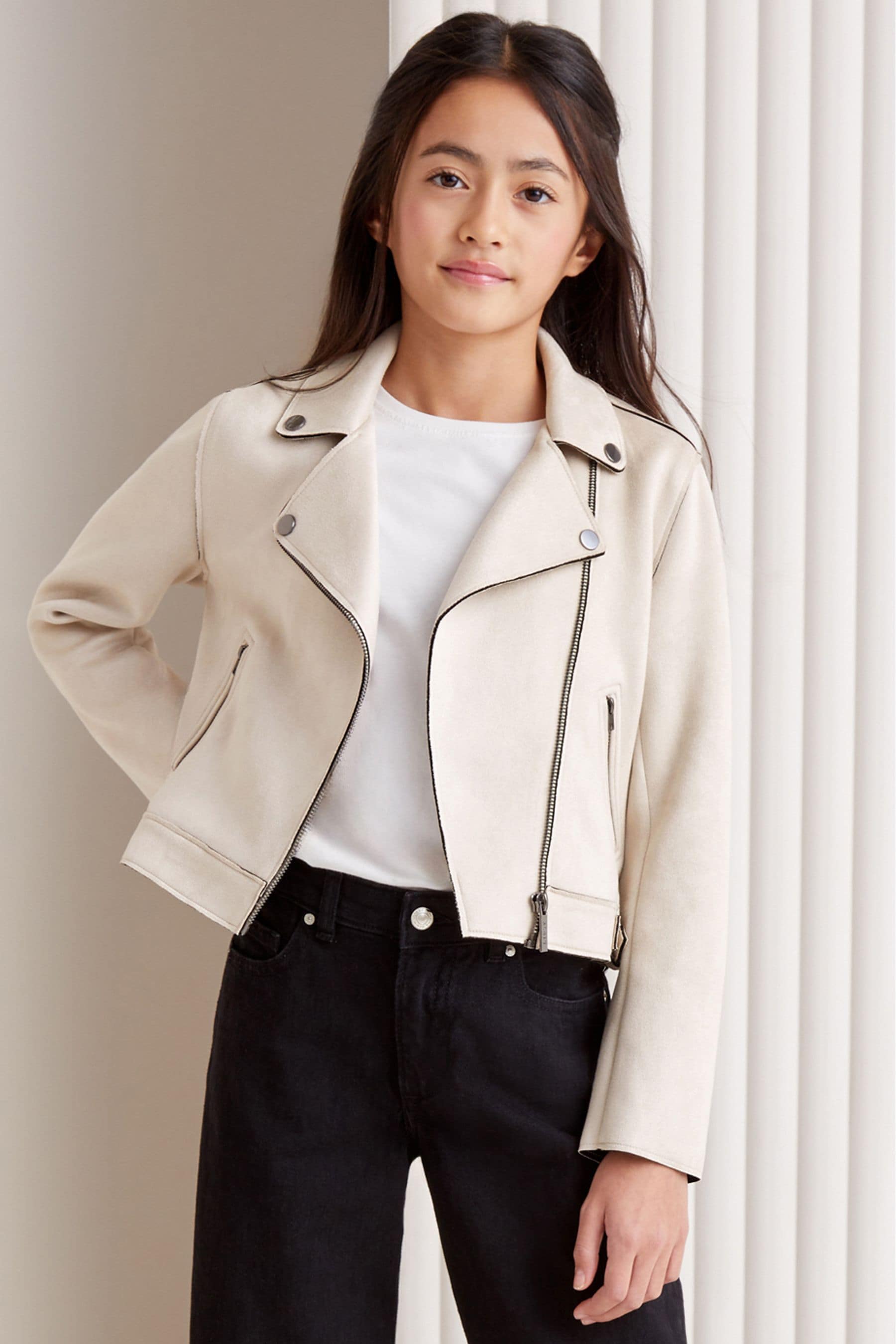 Lipsy Cream Suedette Biker Jacket (5-16yrs)