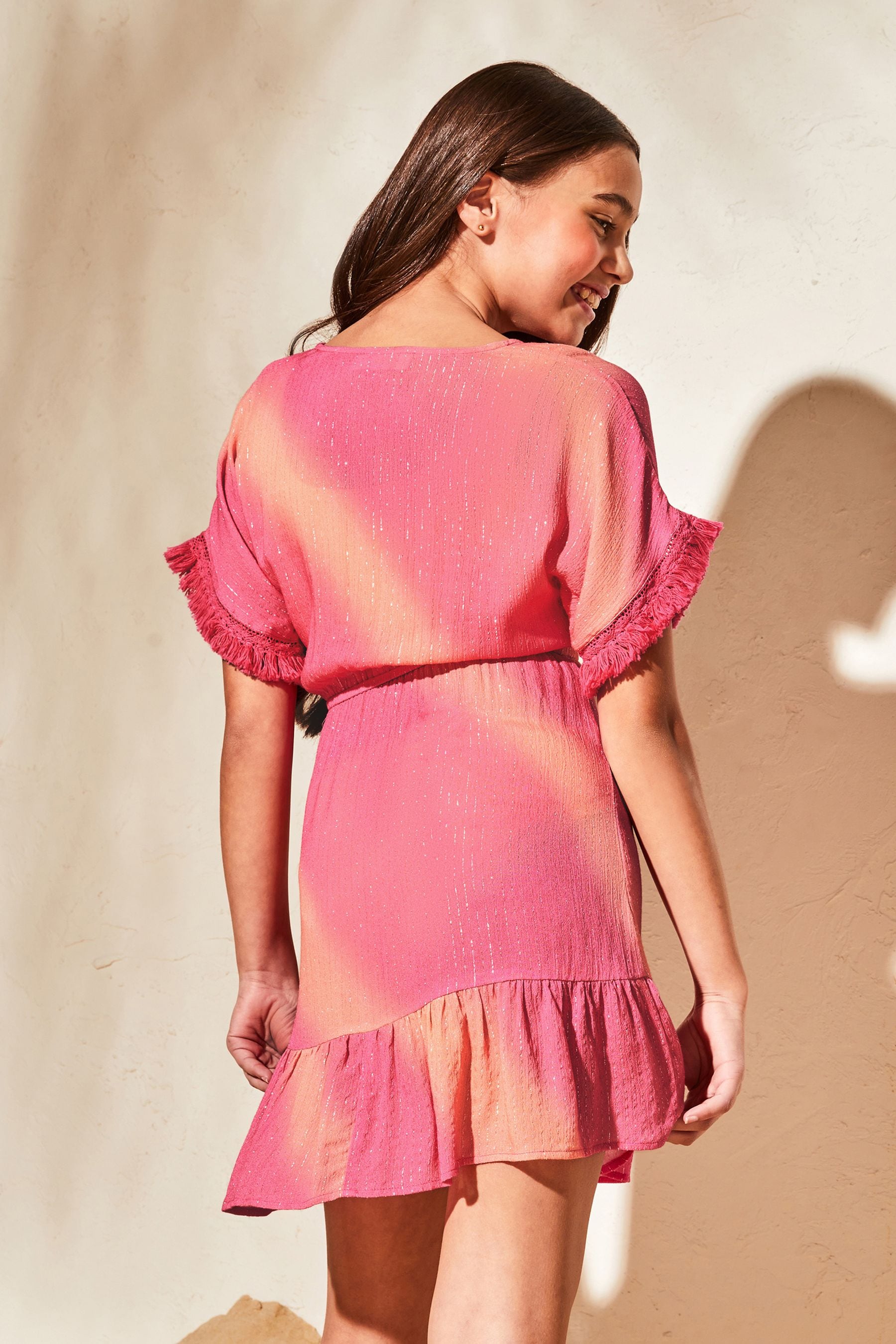 Pink/Orange Glitter Kaftan (2-16yrs)