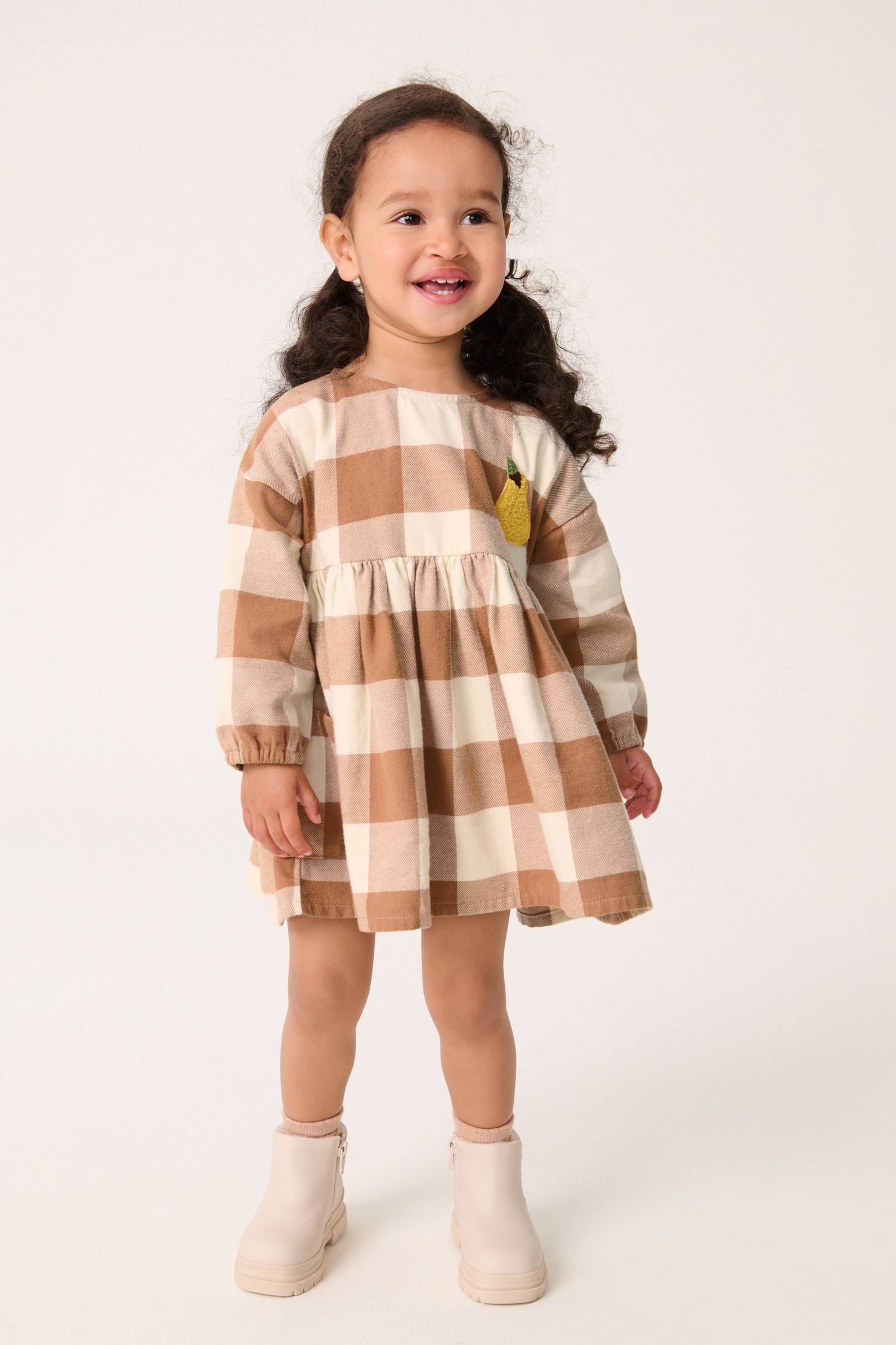 Cinnamon Brown Embroidered Check Dress (3mths-8yrs)