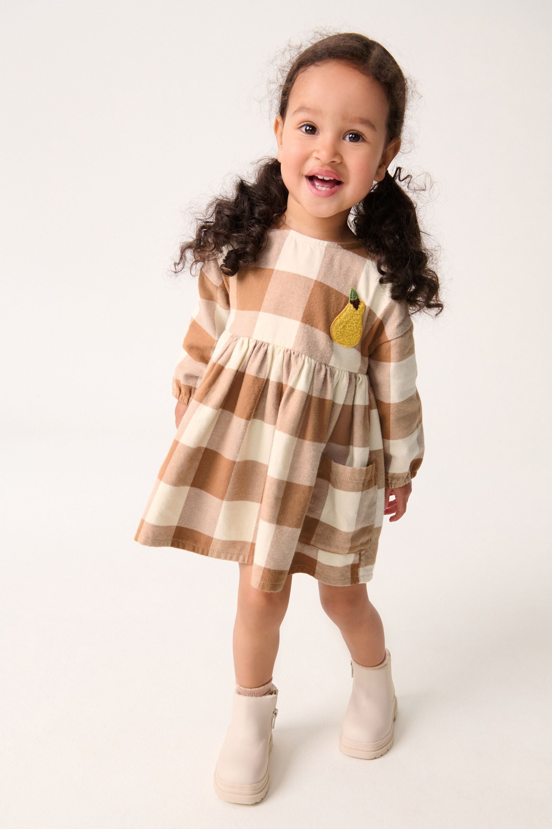 Cinnamon Brown 100% Cotton Embroidered Check Dress (3mths-8yrs)