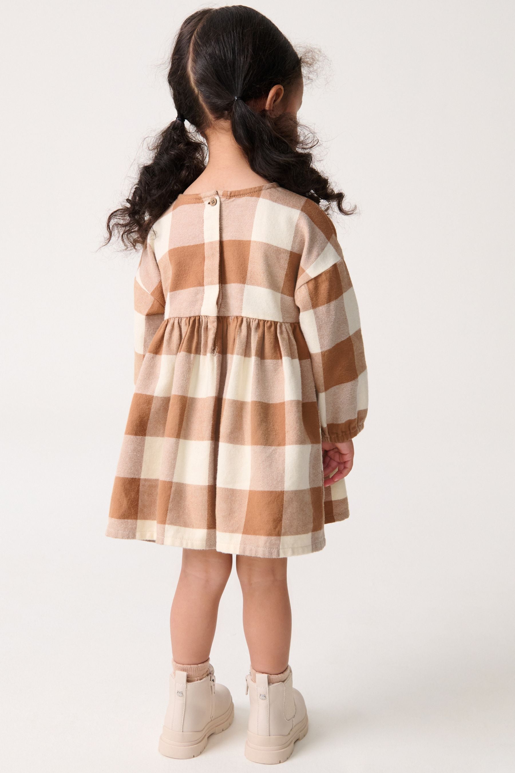 Cinnamon Brown Embroidered Check Dress (3mths-8yrs)