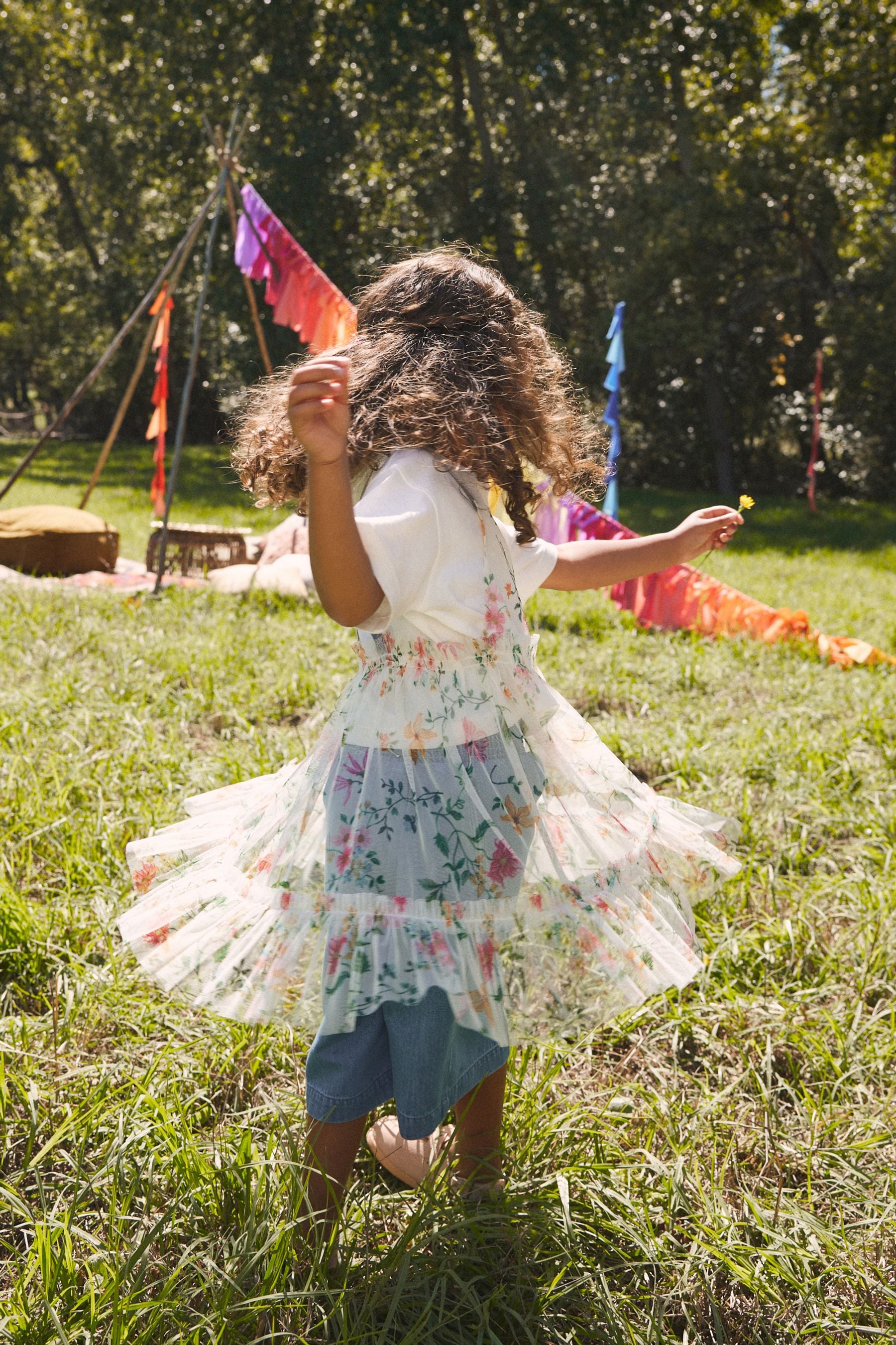 Pink Floral Mesh Dress T-Shirt And Jeans Set (3mths-8yrs)