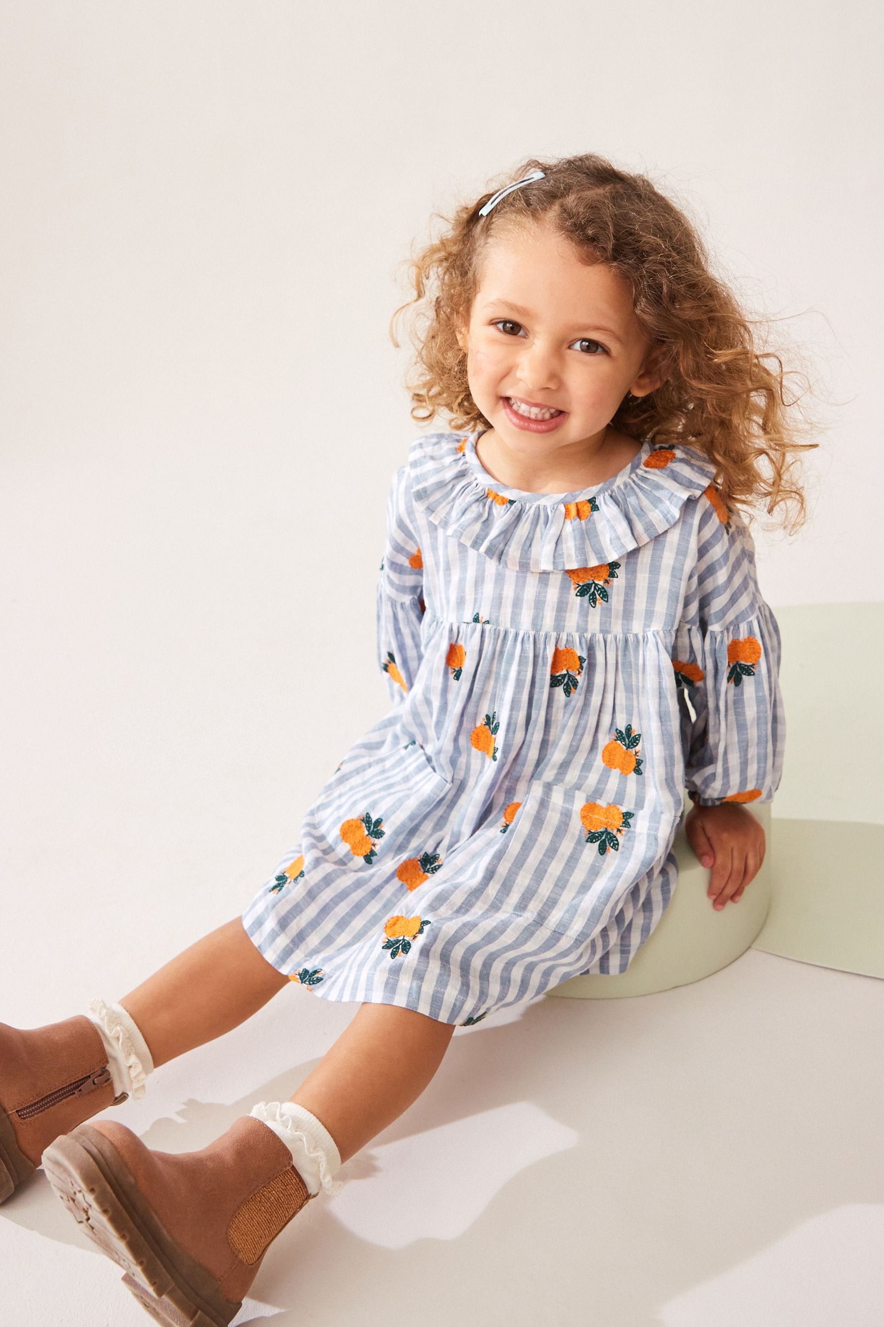 Blue Gingham Embroidered Collar 100% Cotton Dress (3mths-8yrs)