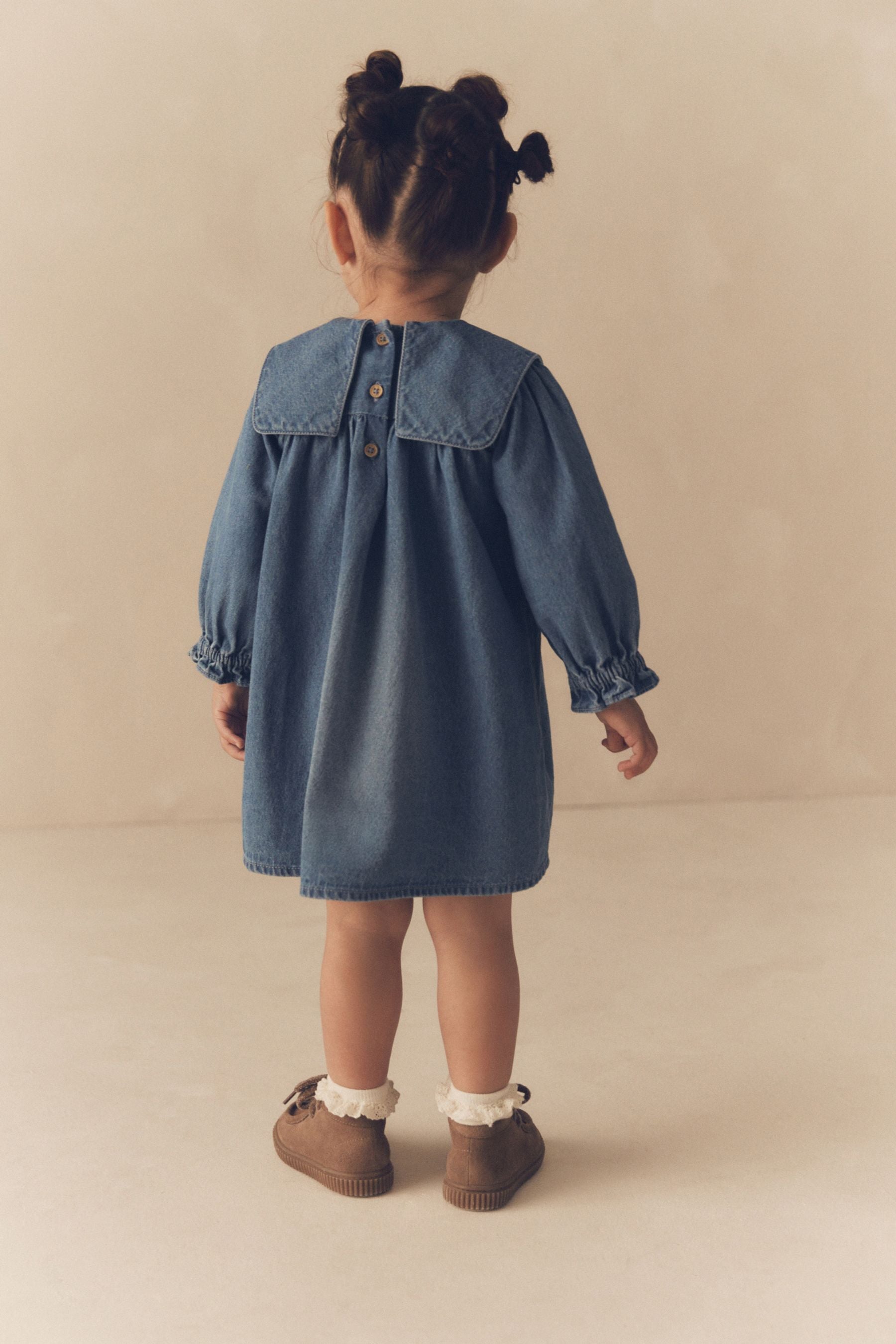 Blue Daisy 100% Cotton Denim Embroidery Collar Dress (3mths-8yrs)