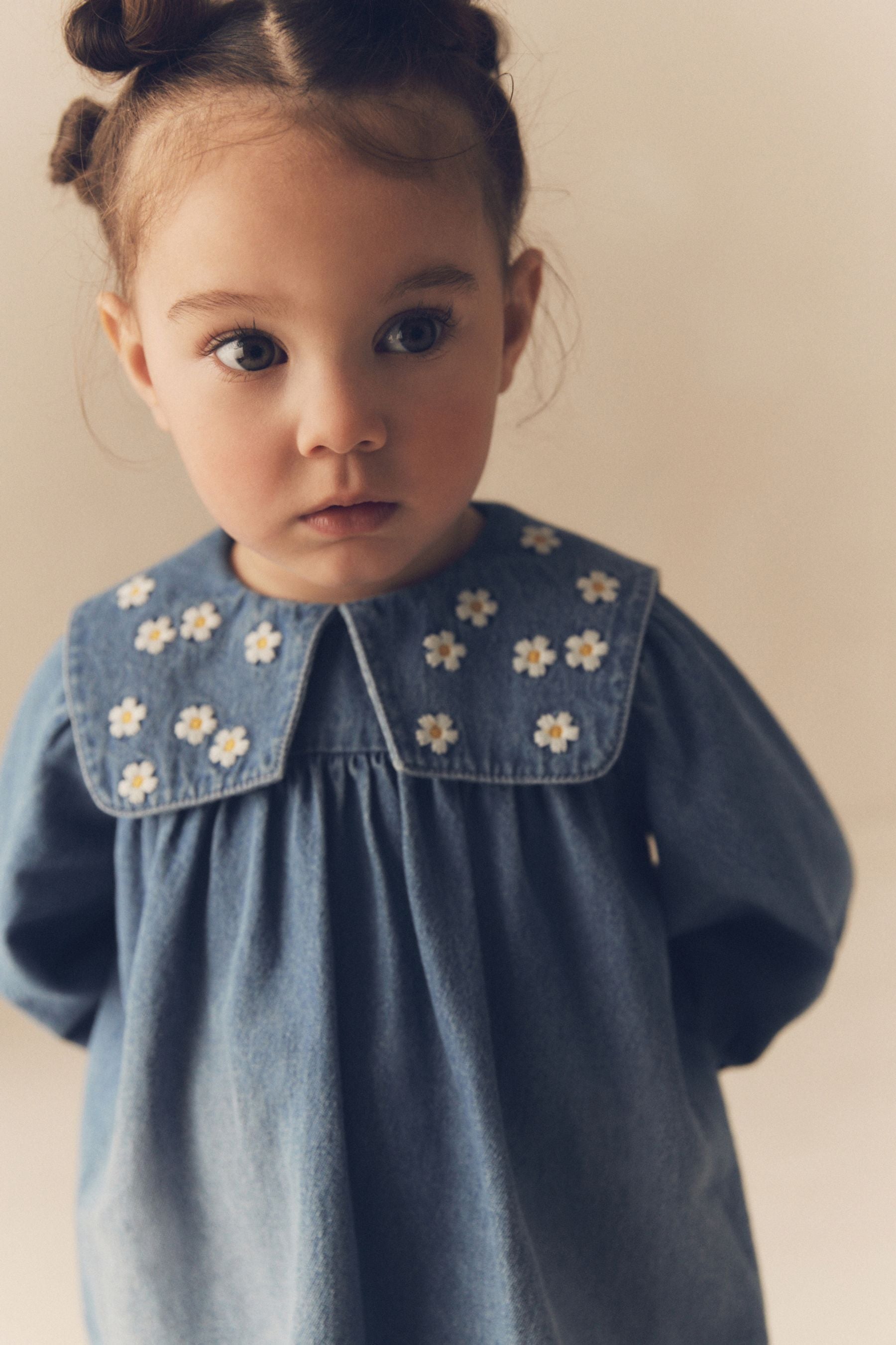 Blue Daisy 100% Cotton Denim Embroidery Collar Dress (3mths-8yrs)