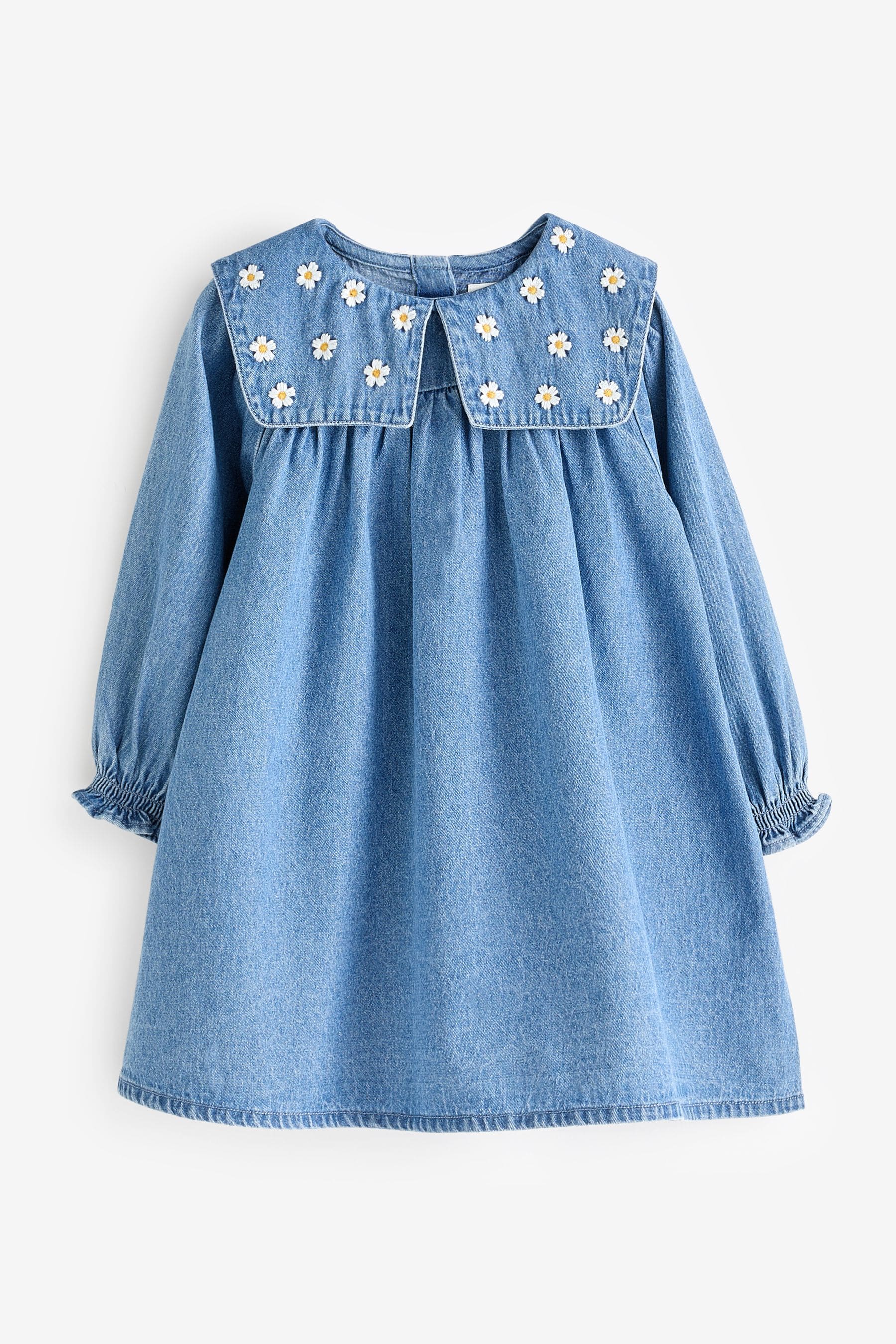 Blue Daisy 100% Cotton Denim Embroidery Collar Dress (3mths-8yrs)