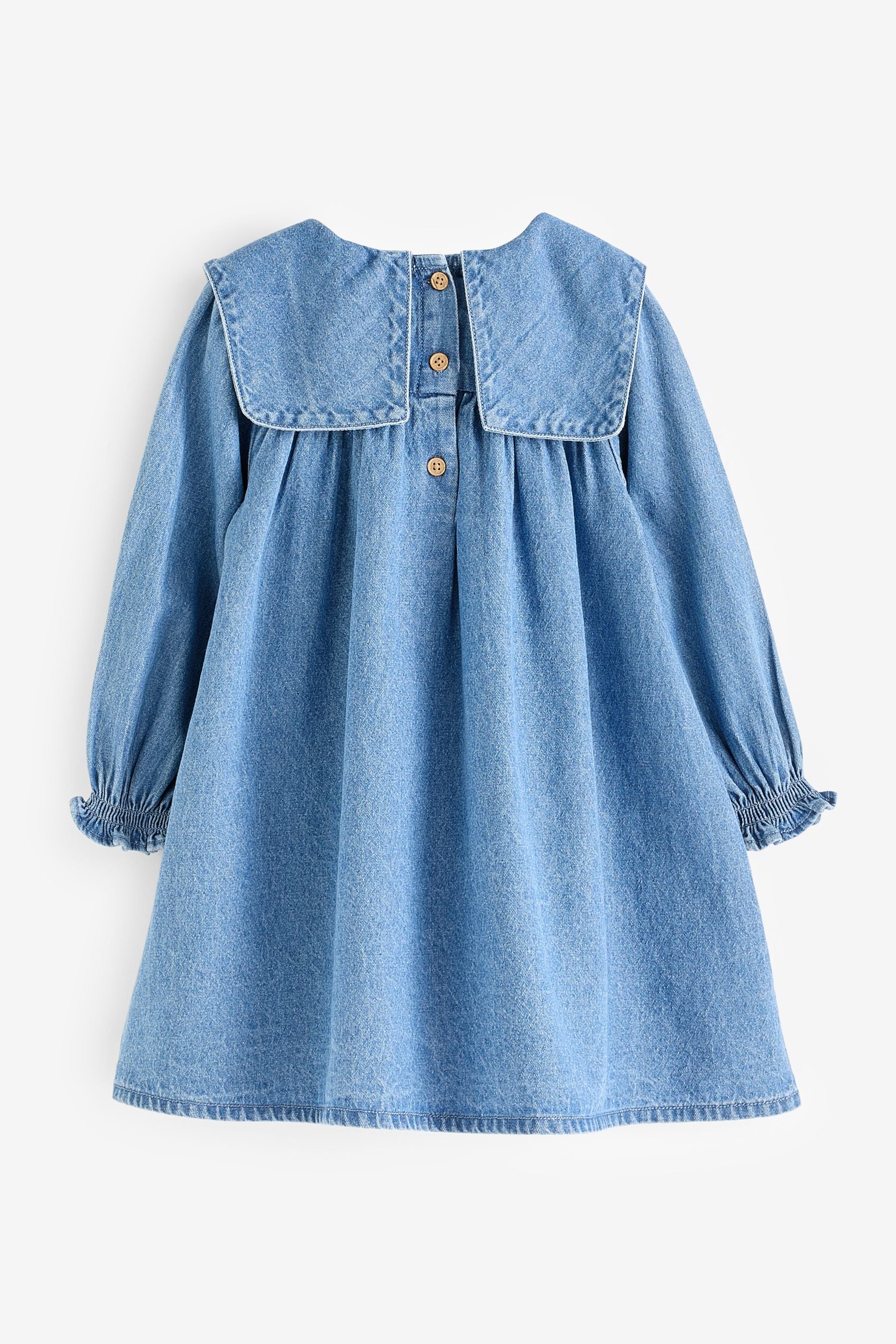 Blue Daisy 100% Cotton Denim Embroidery Collar Dress (3mths-8yrs)