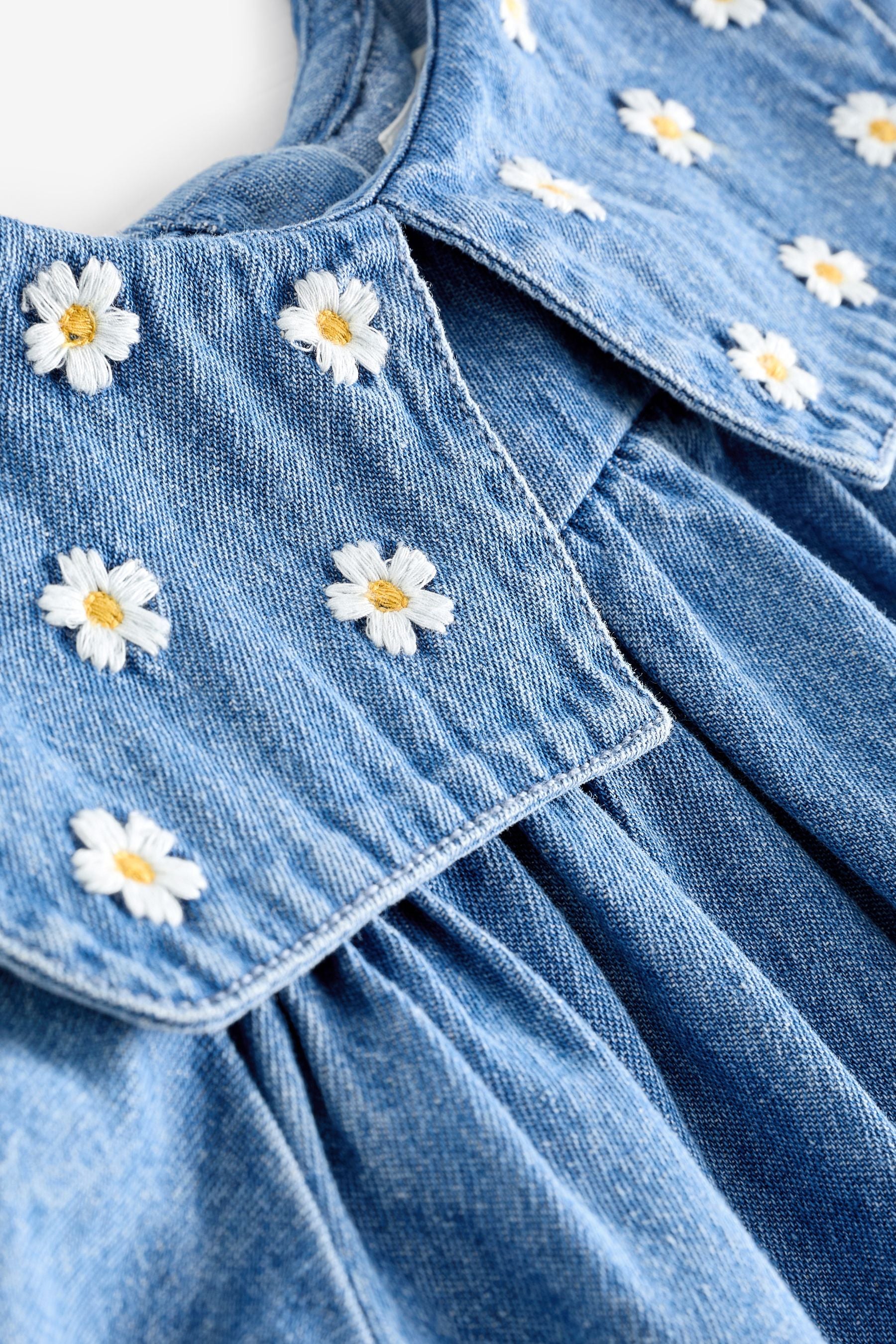 Blue Daisy 100% Cotton Denim Embroidery Collar Dress (3mths-8yrs)