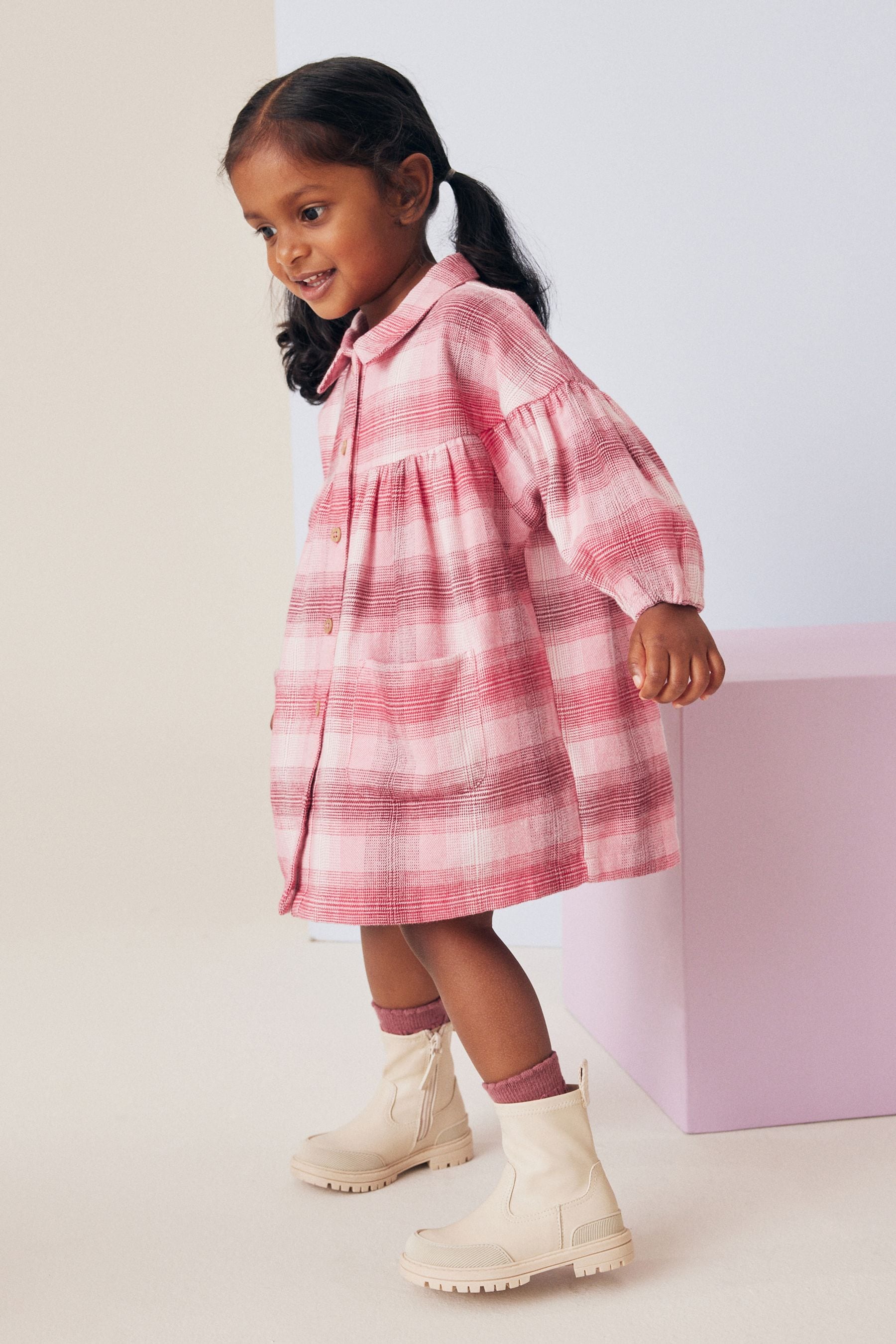 Red/Pink Check 100% Cotton Shirt Dress (3mths-8yrs)