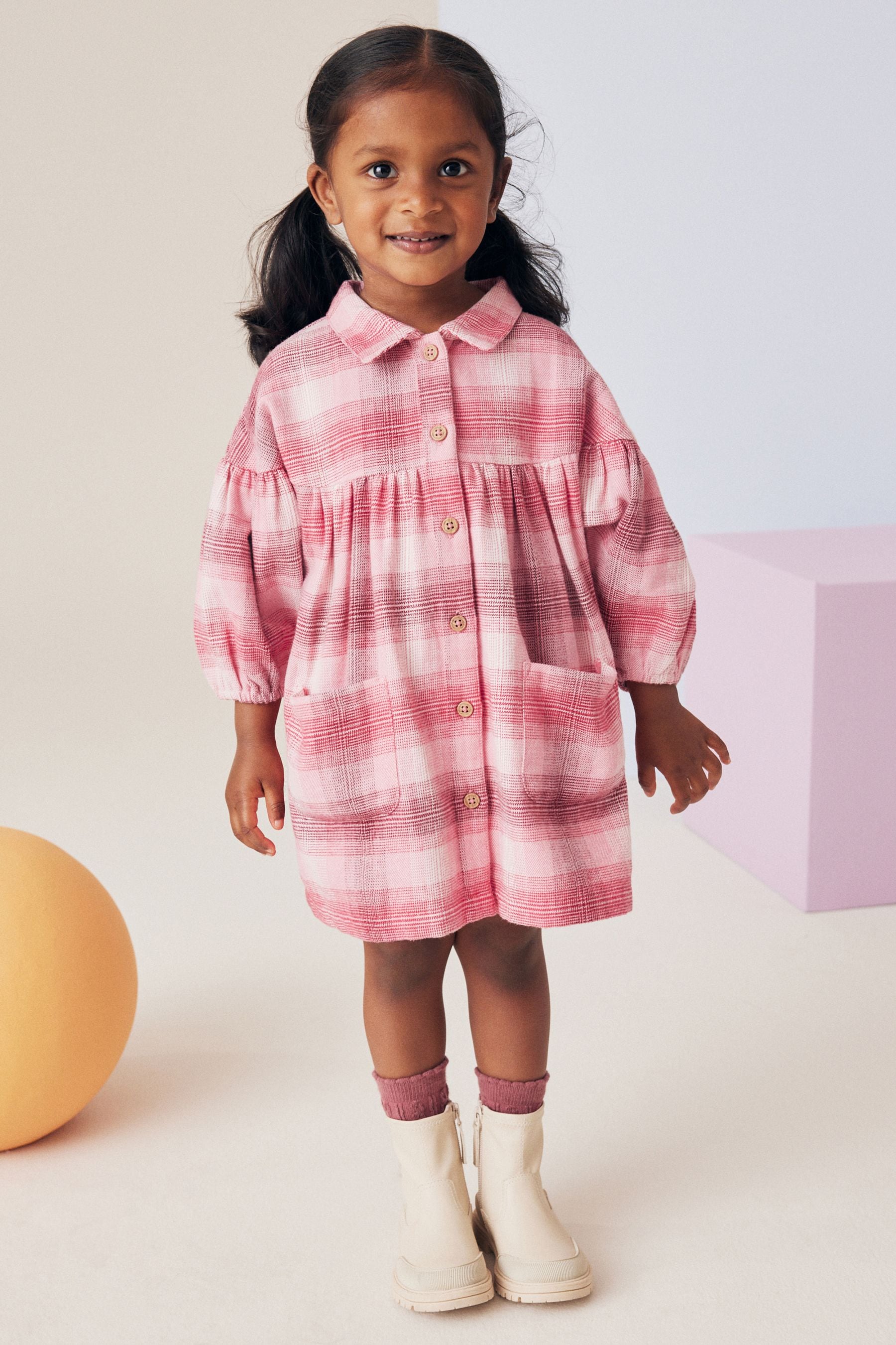 Red/Pink Check 100% Cotton Shirt Dress (3mths-8yrs)