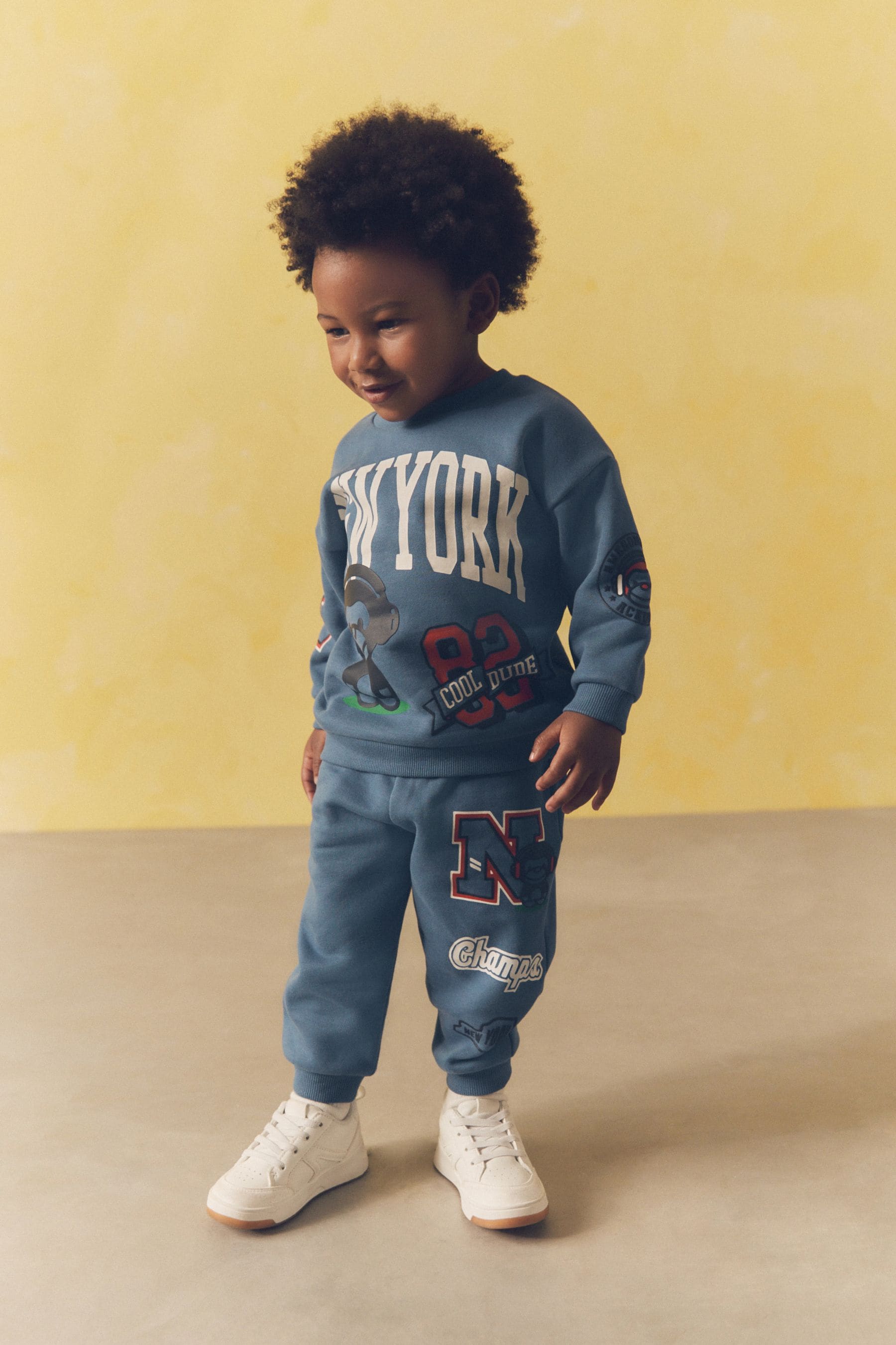 Blue New York Varsity All Over Print Crew Neck Sweatshirt and Joggers Set (3mths-7yrs)