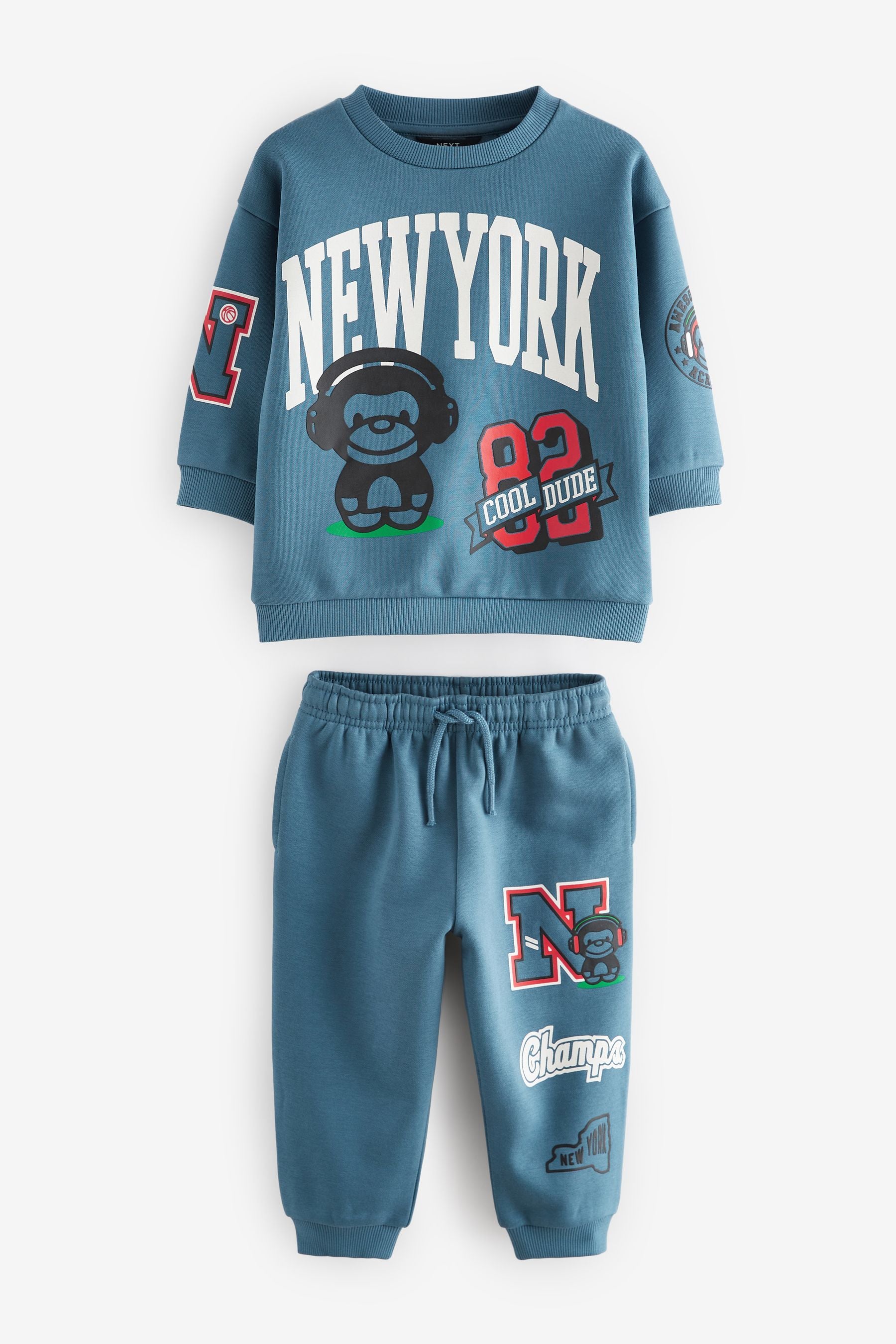 Blue New York Varsity All Over Print Crew Neck Sweatshirt and Joggers Set (3mths-7yrs)