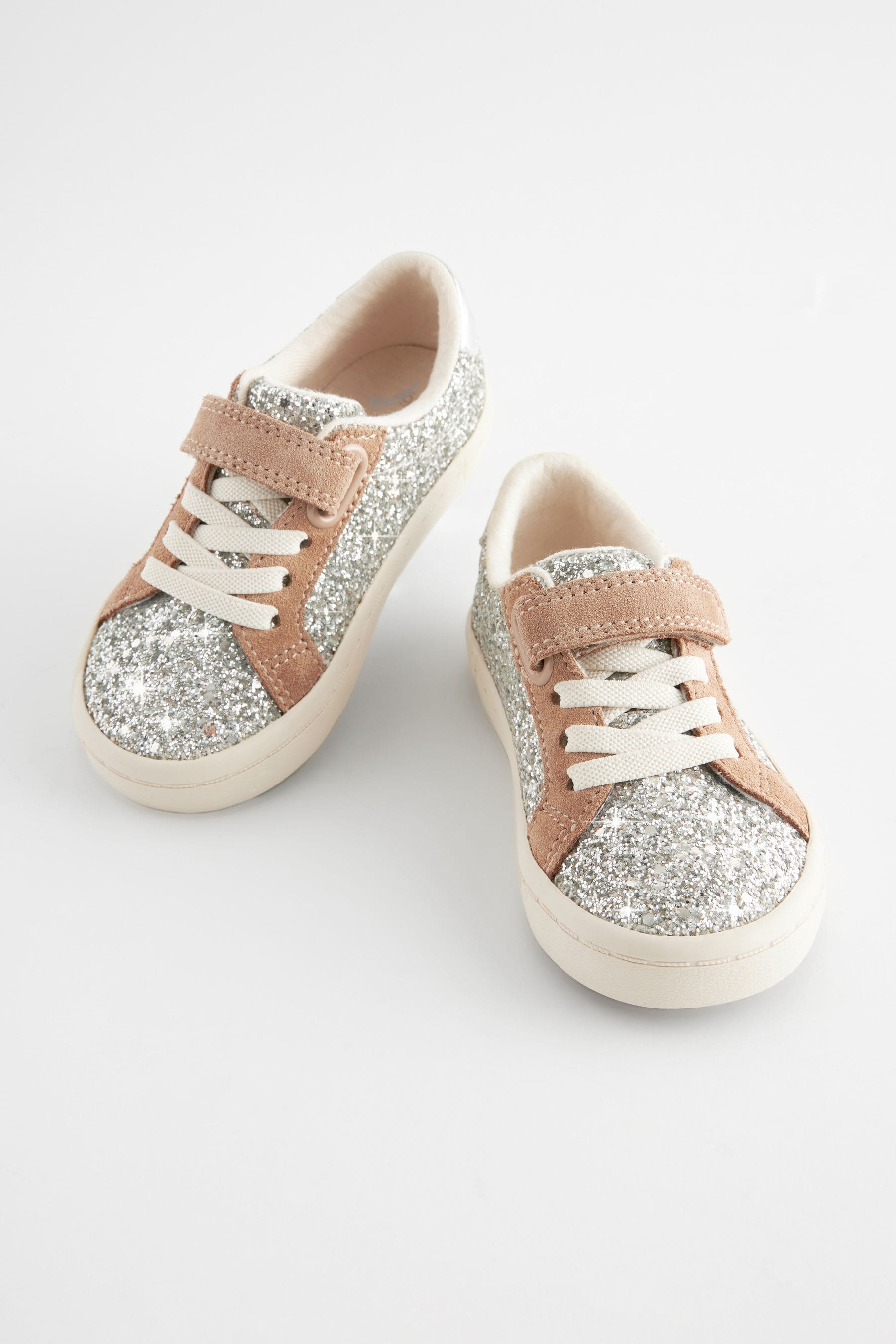 Silver Glitter Standard Fit (F) Elastic Lace Trainers