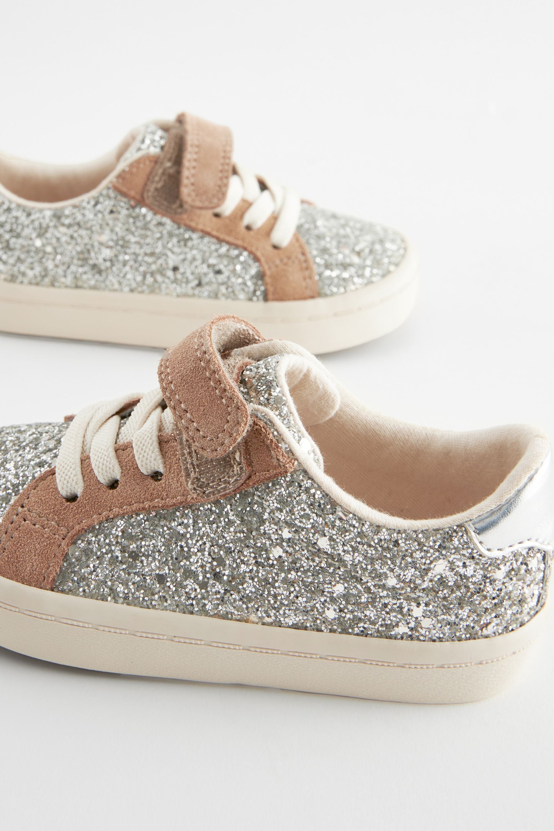 Silver Glitter Standard Fit (F) Elastic Lace Trainers