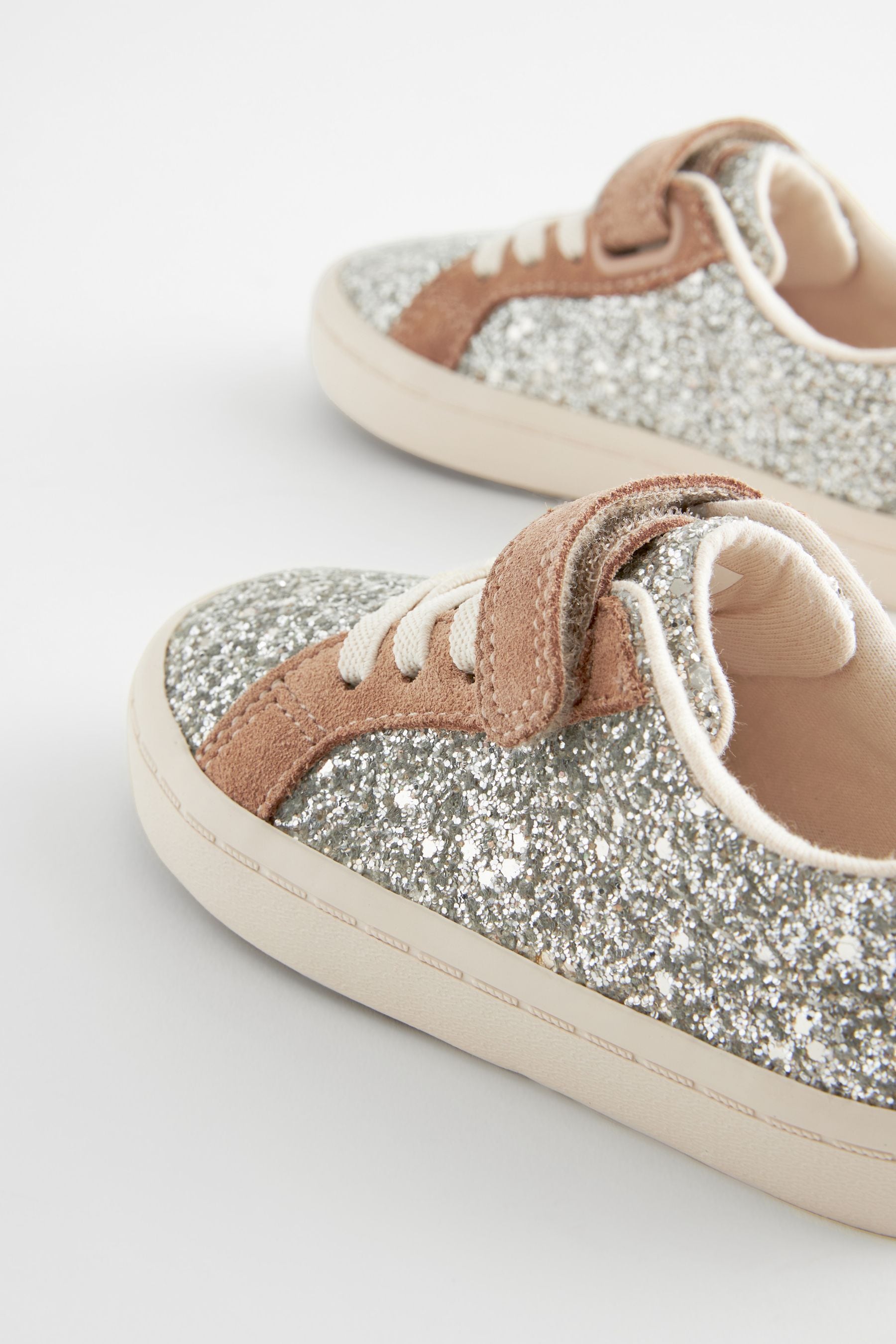 Silver Glitter Standard Fit (F) Elastic Lace Trainers