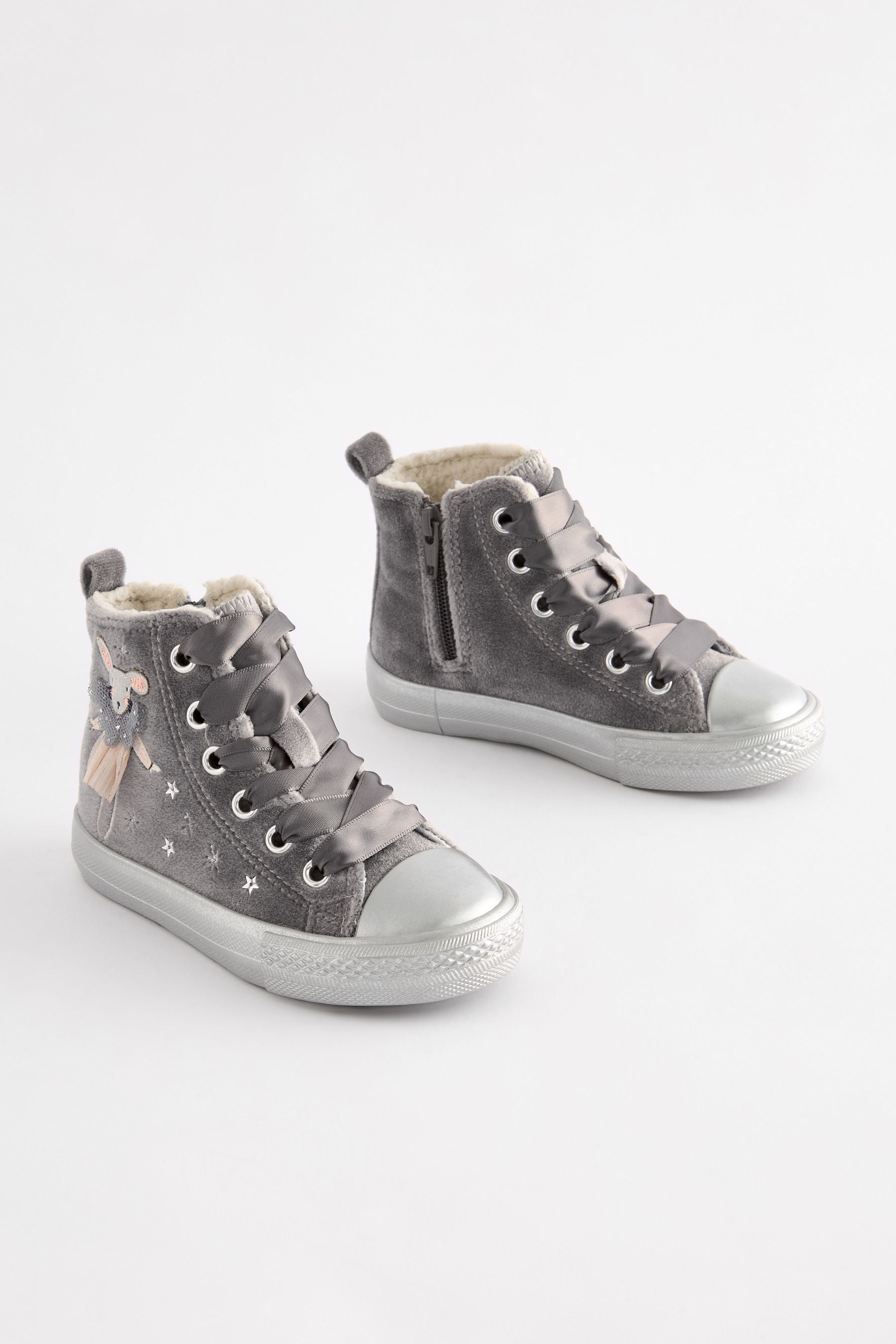 Grey Velvet Character High Top Trainers