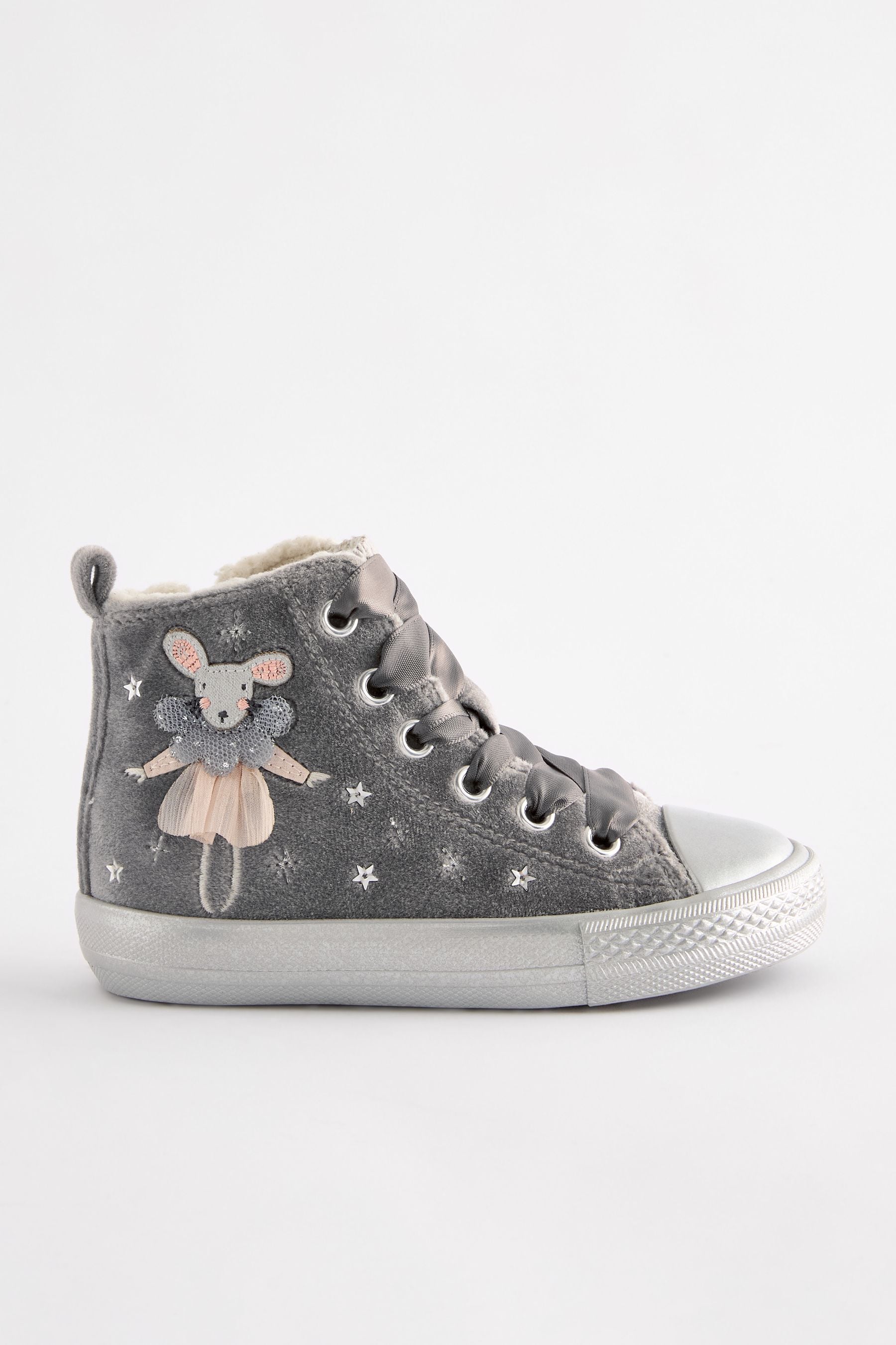 Grey Velvet Character High Top Trainers